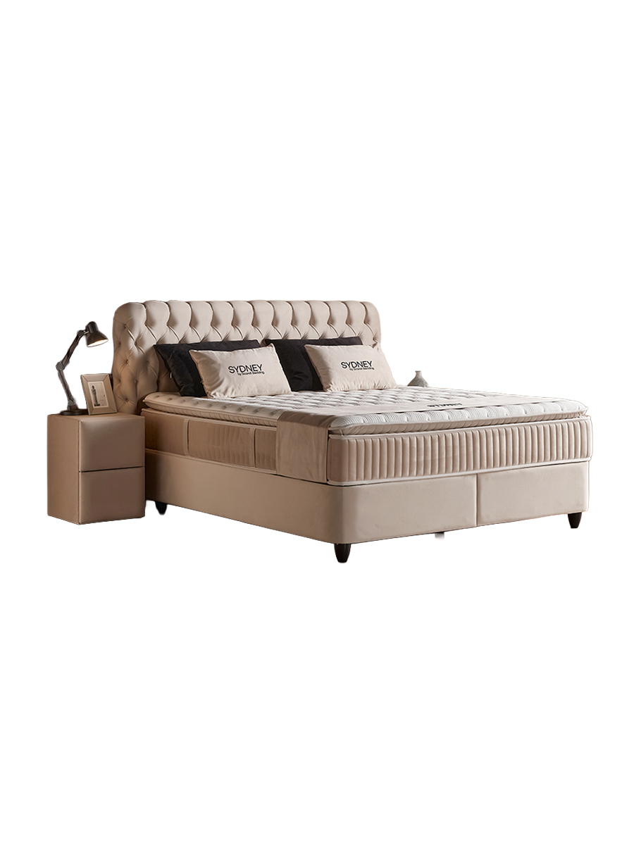 
Lit coffre design « Sydney Beige », diverses tailles - Sans accessoires / Dimensions du matelas : 140 x 200 cm