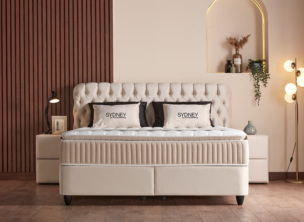 
Lit coffre design « Sydney Beige », diverses tailles - Sans accessoires / Dimensions du matelas : 140 x 200 cm