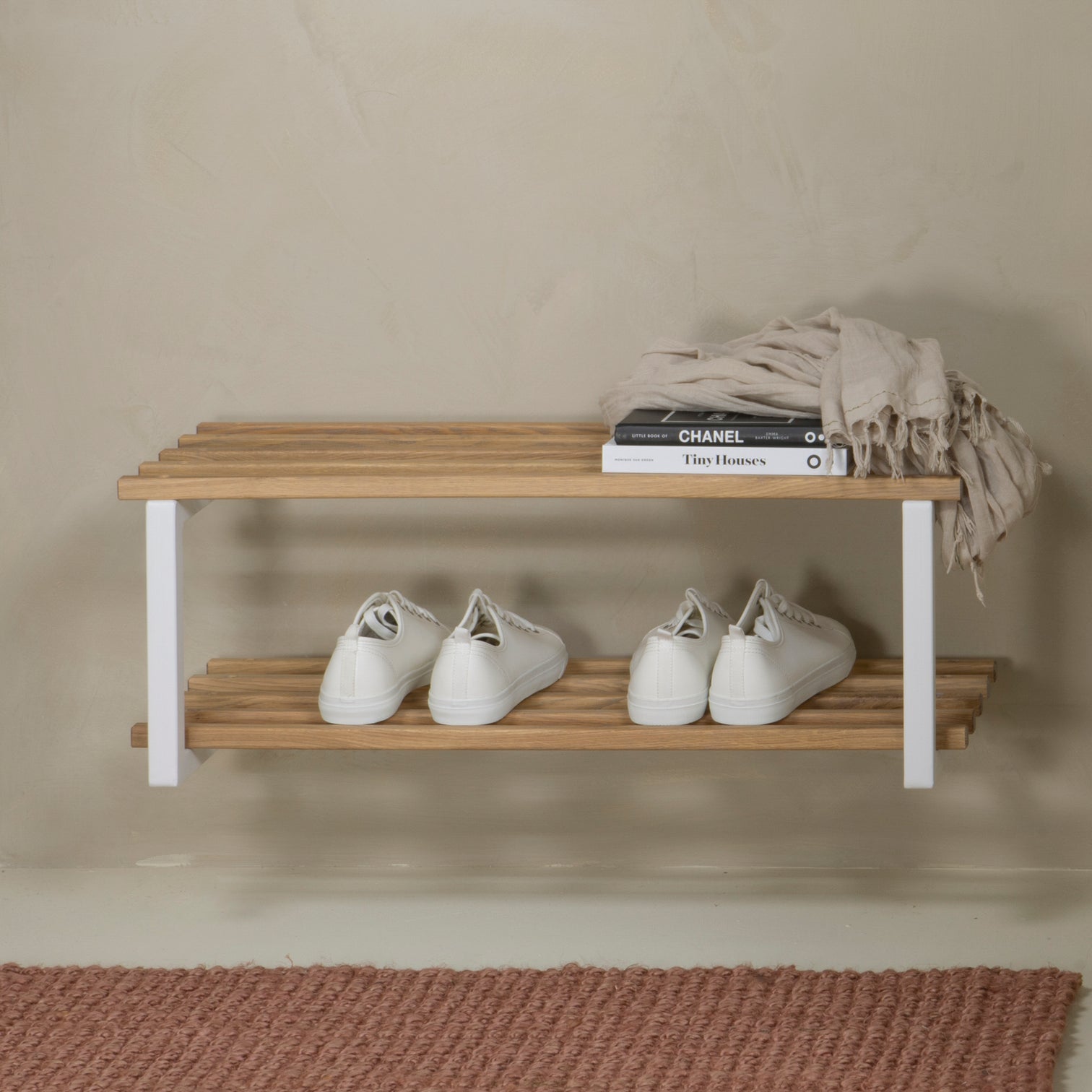 
Designer Shoe Rack "Rizzoli" - Oak Natural / White