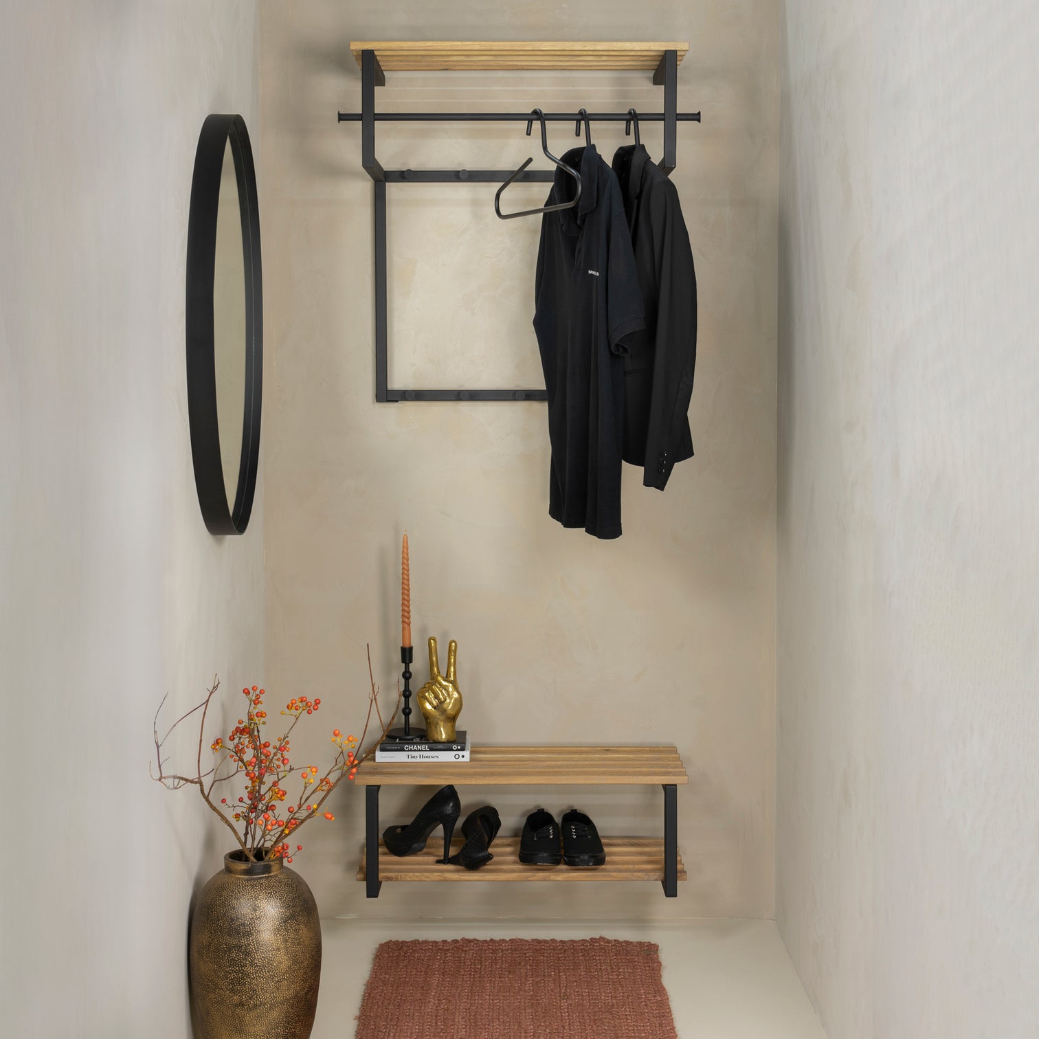 
Designer Shoe Rack "Rizzoli" - Oak Natural / Black