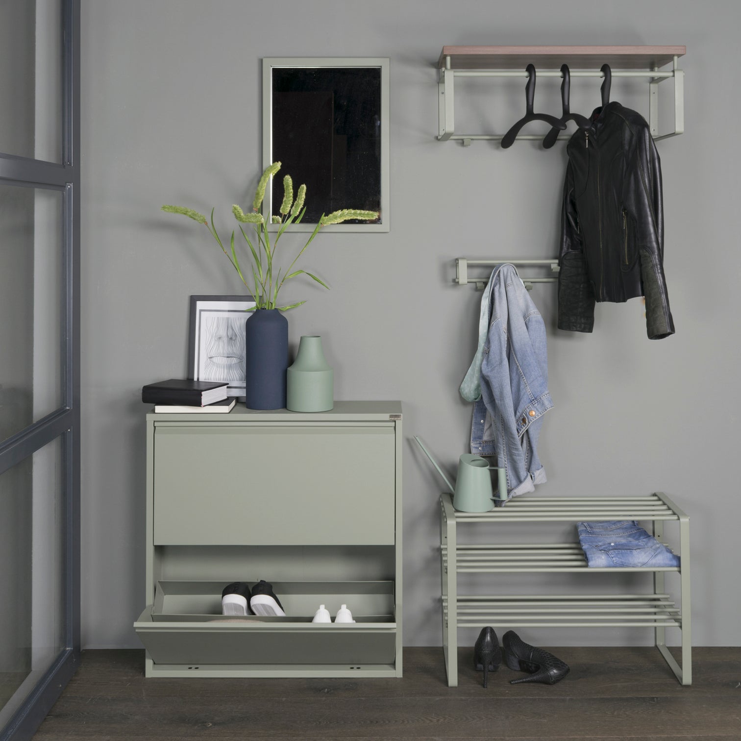 
Designer Shoe Cabinet "Billy 2" - Dusty Green