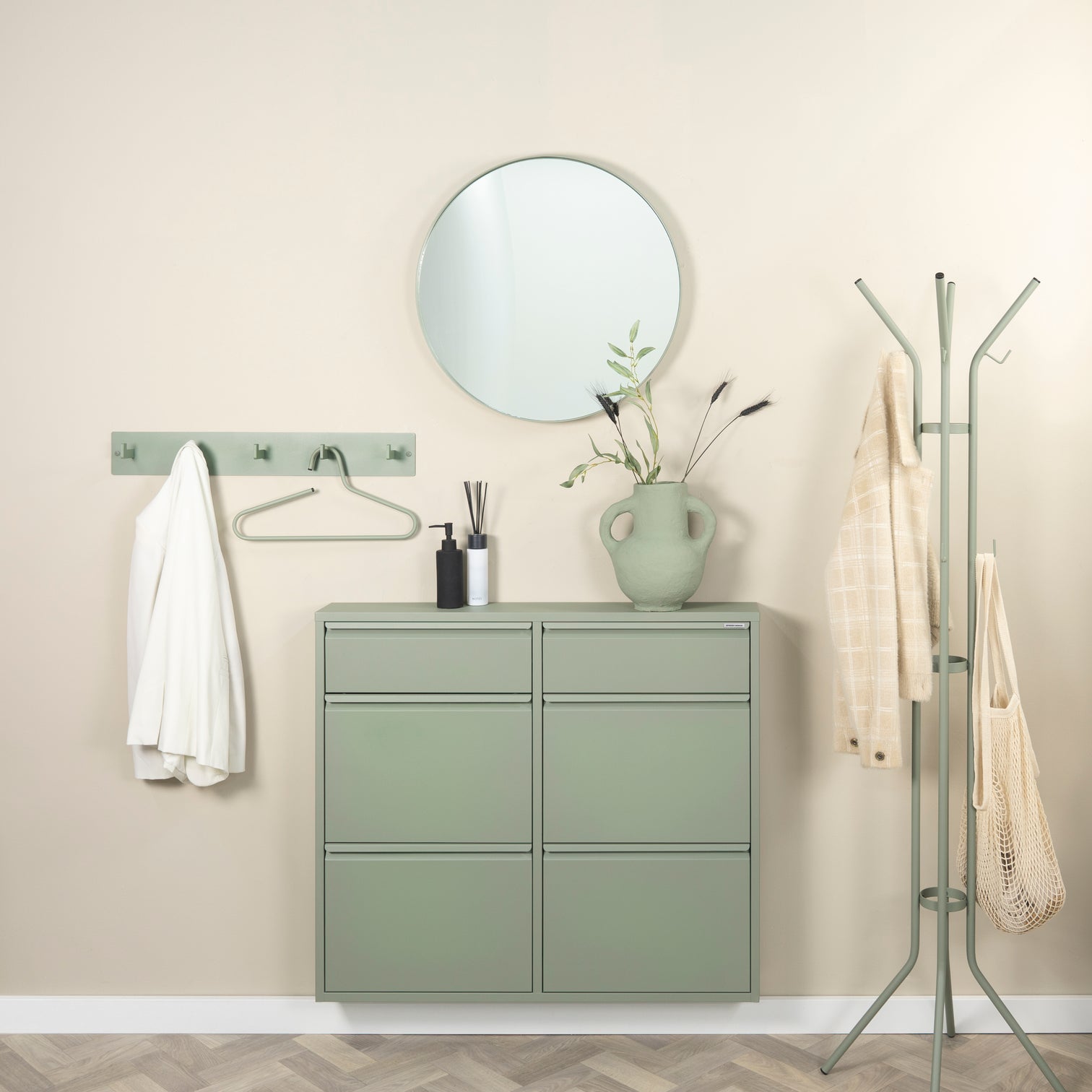 
Designer shoe cabinet "Billy 6" - Dusty Green