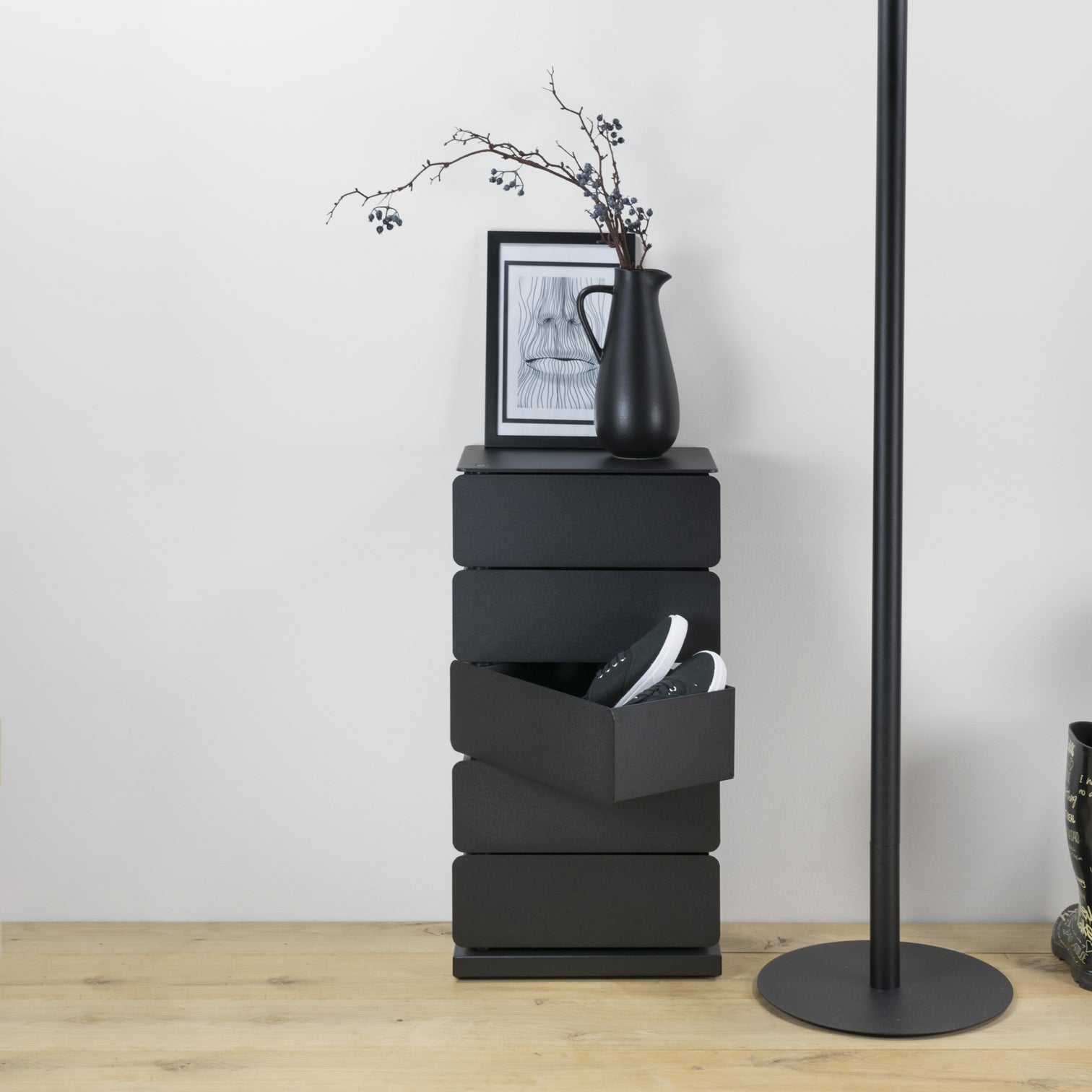 
Designer Chest of Drawers & Shoe Cabinet "Joey 5" - Black