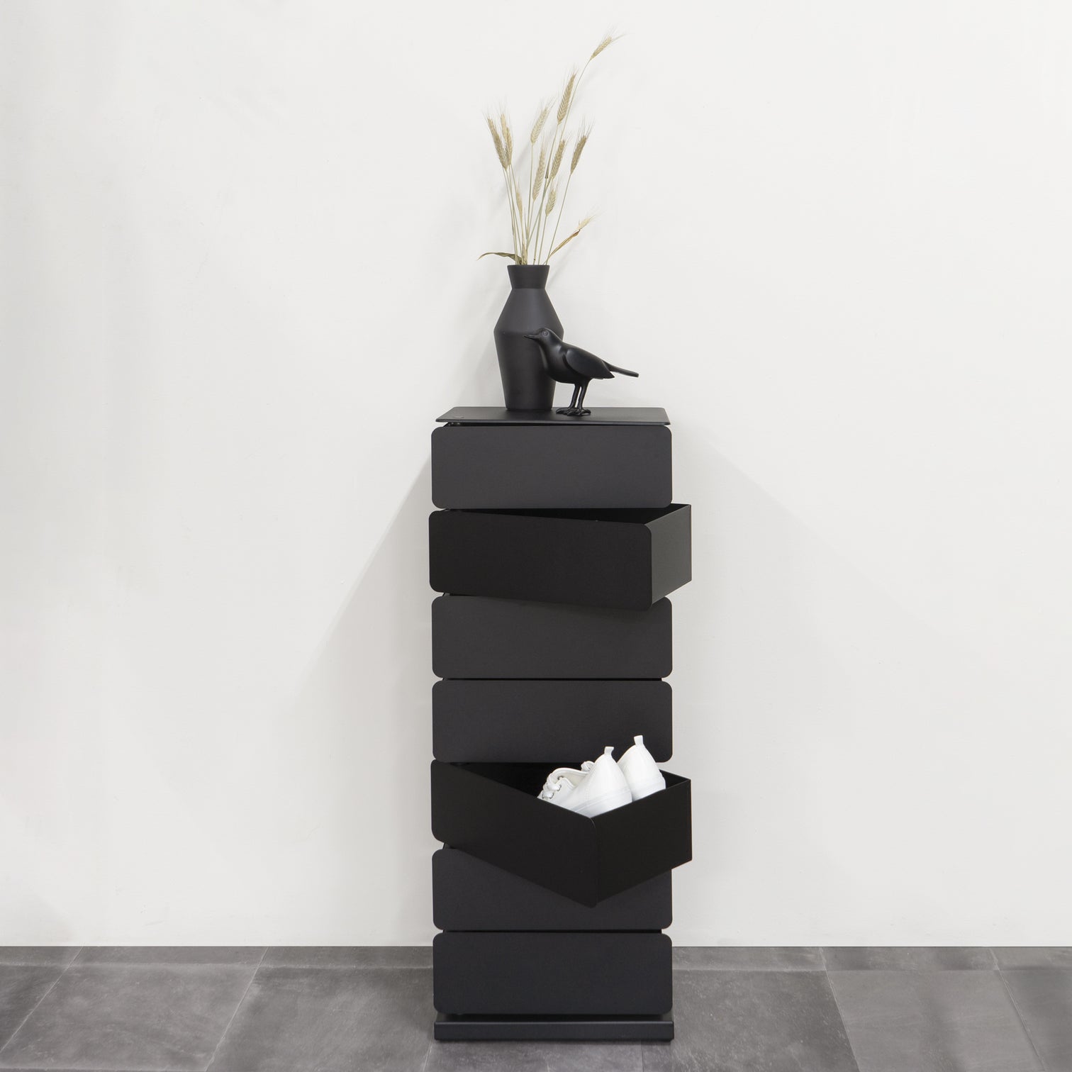 
Designer Chest of Drawers & Shoe Cabinet "Joey 7" - Black