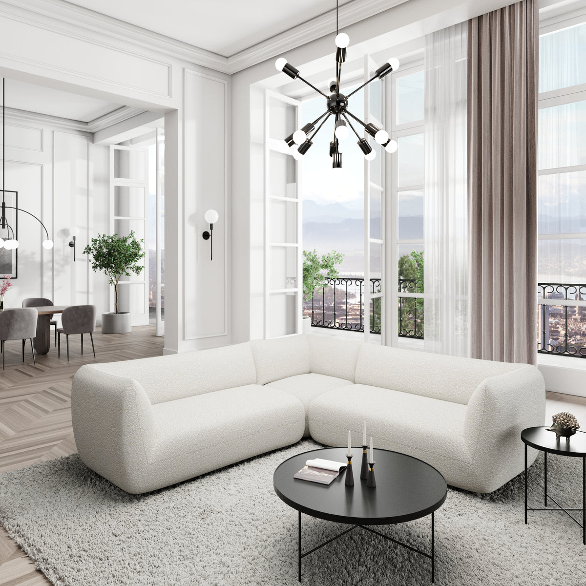 
5-Seater Designer Corner Sofa “Amalfi” with Bouclé Upholstery