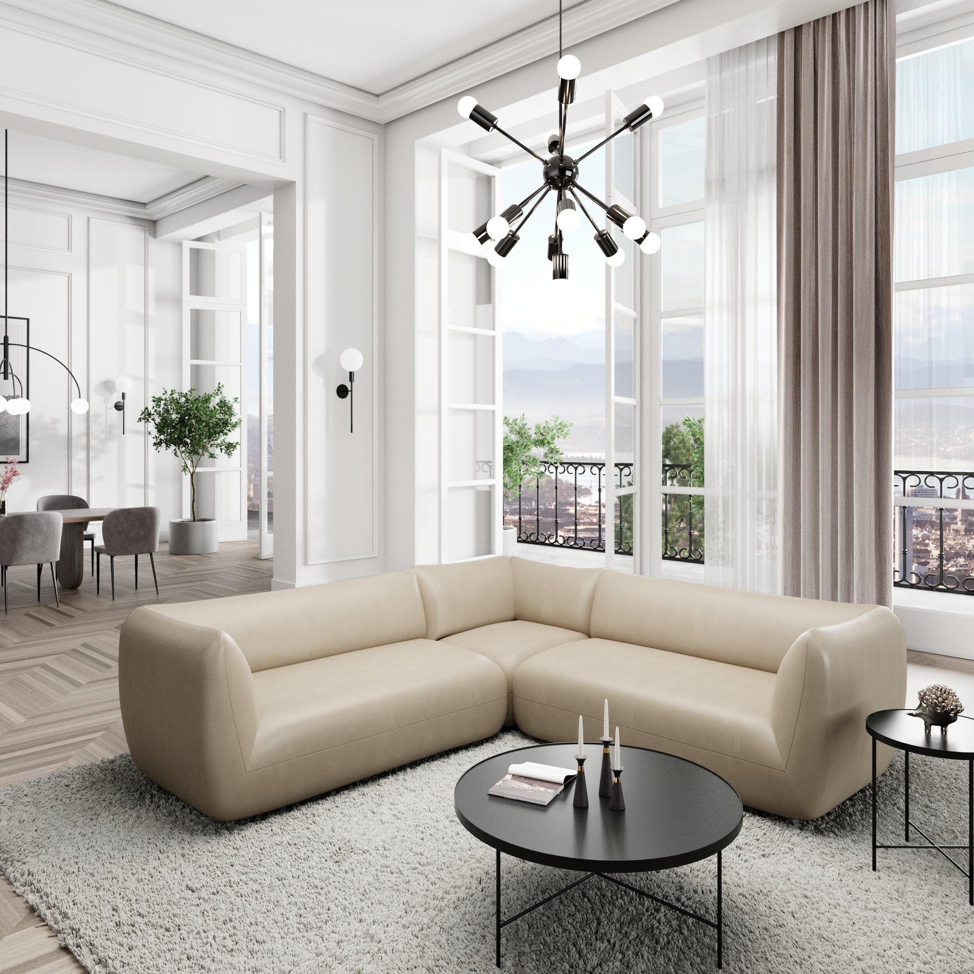 
5-Sitzer Design Echtleder Ecksofa „Amalfi“ - Echtleder Beige