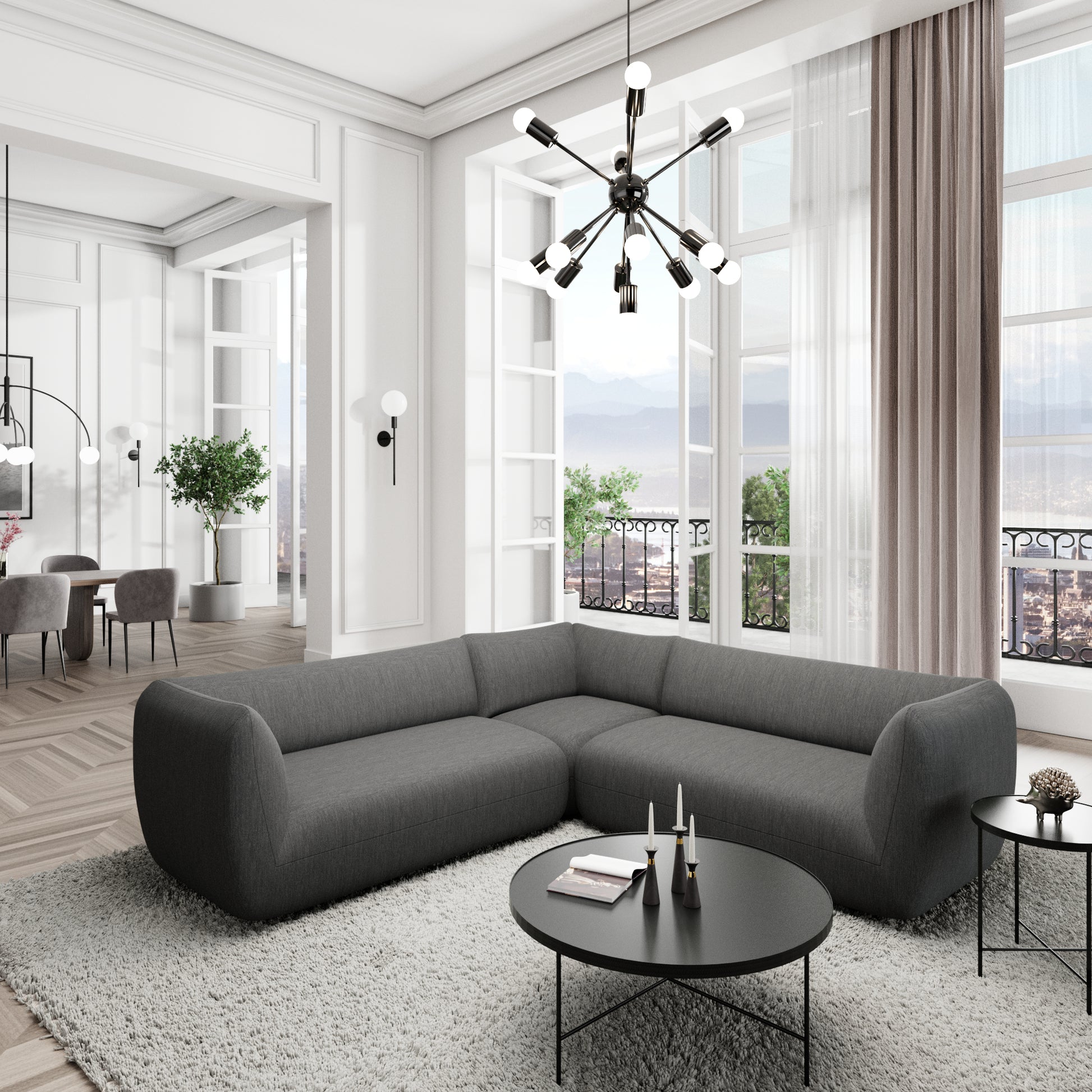 
5-Sitzer Design Ecksofa „Amalfi“ mit Strukturstoff-Bezug - Strukturstoff Anthrazit