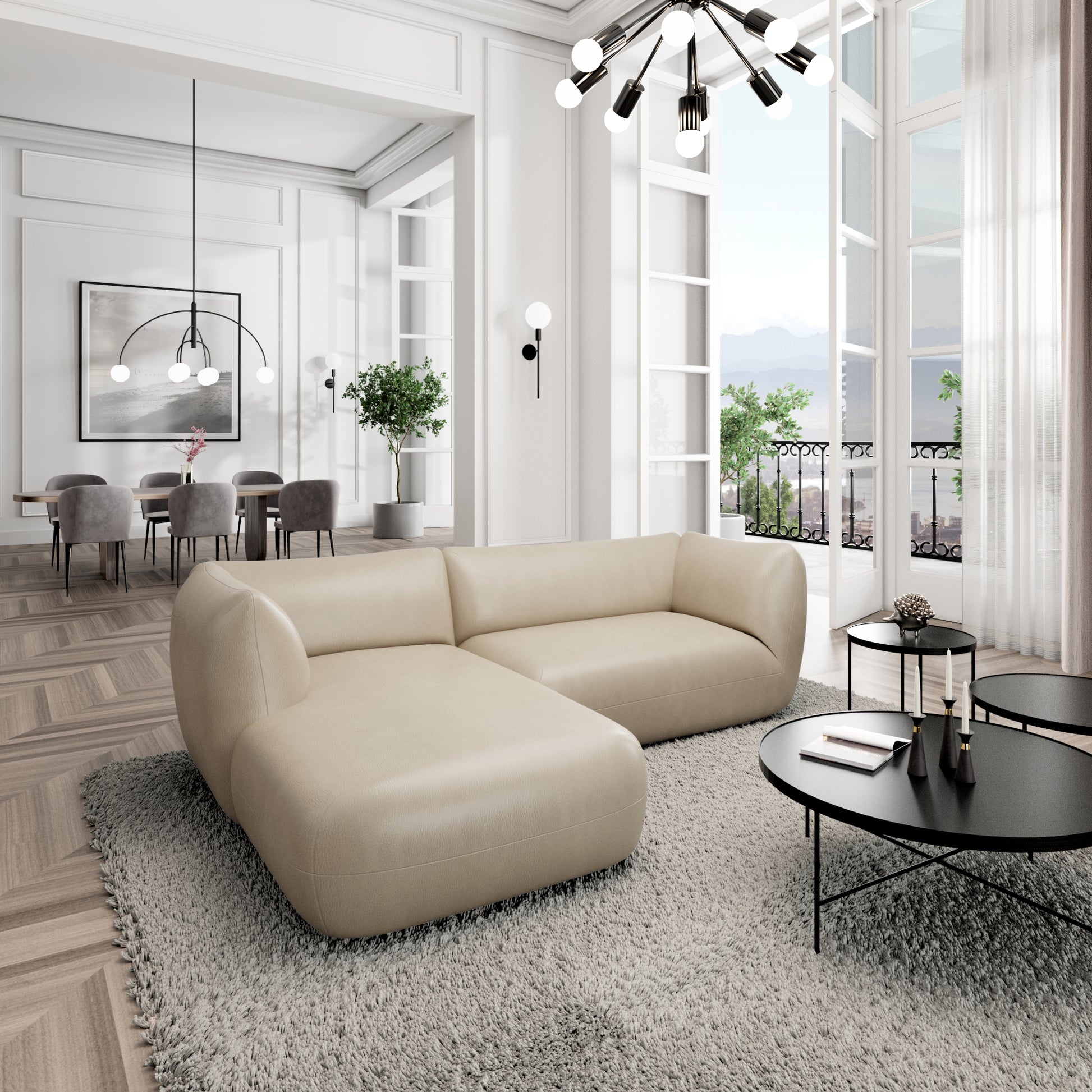 
3/4-Sitzer Design Echtleder Ecksofa „Amalfi“ - Echtleder Beige / Eckteil links