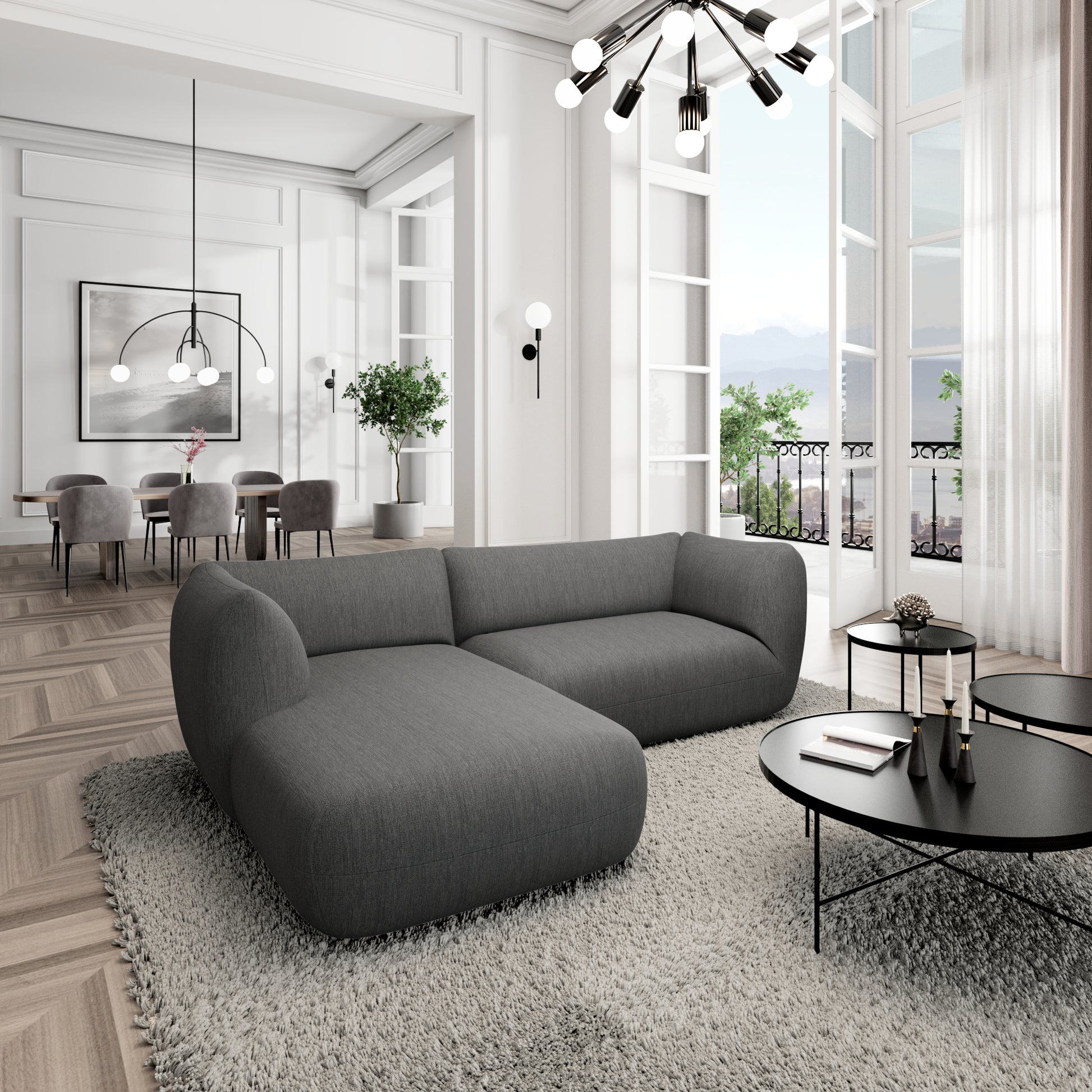 
3/4-Sitzer Design Ecksofa „Amalfi“ mit Strukturstoff-Bezug - Strukturstoff Anthrazit / Eckteil links