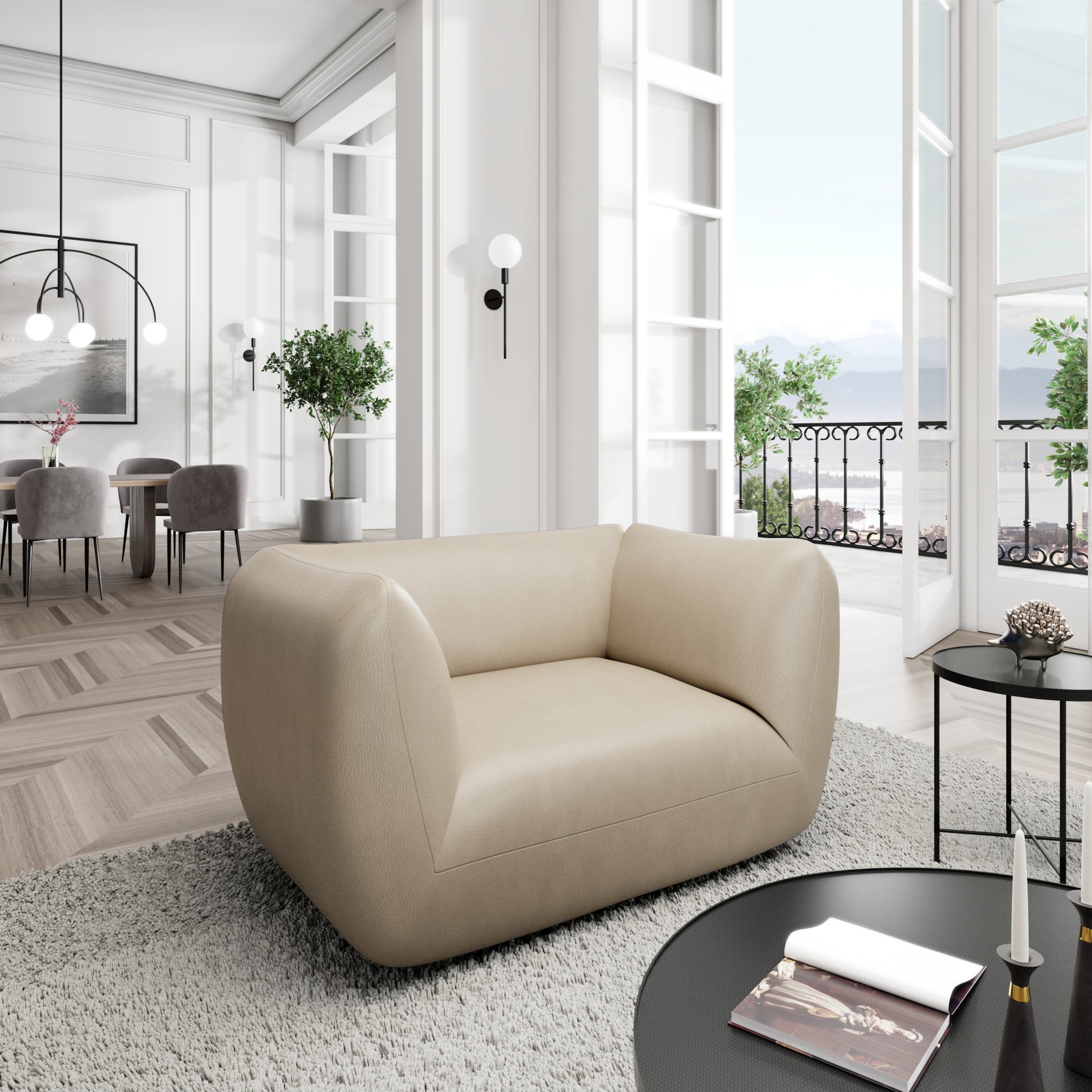 
Design Echtleder Loungesessel „Amalfi“ - Echtleder Beige