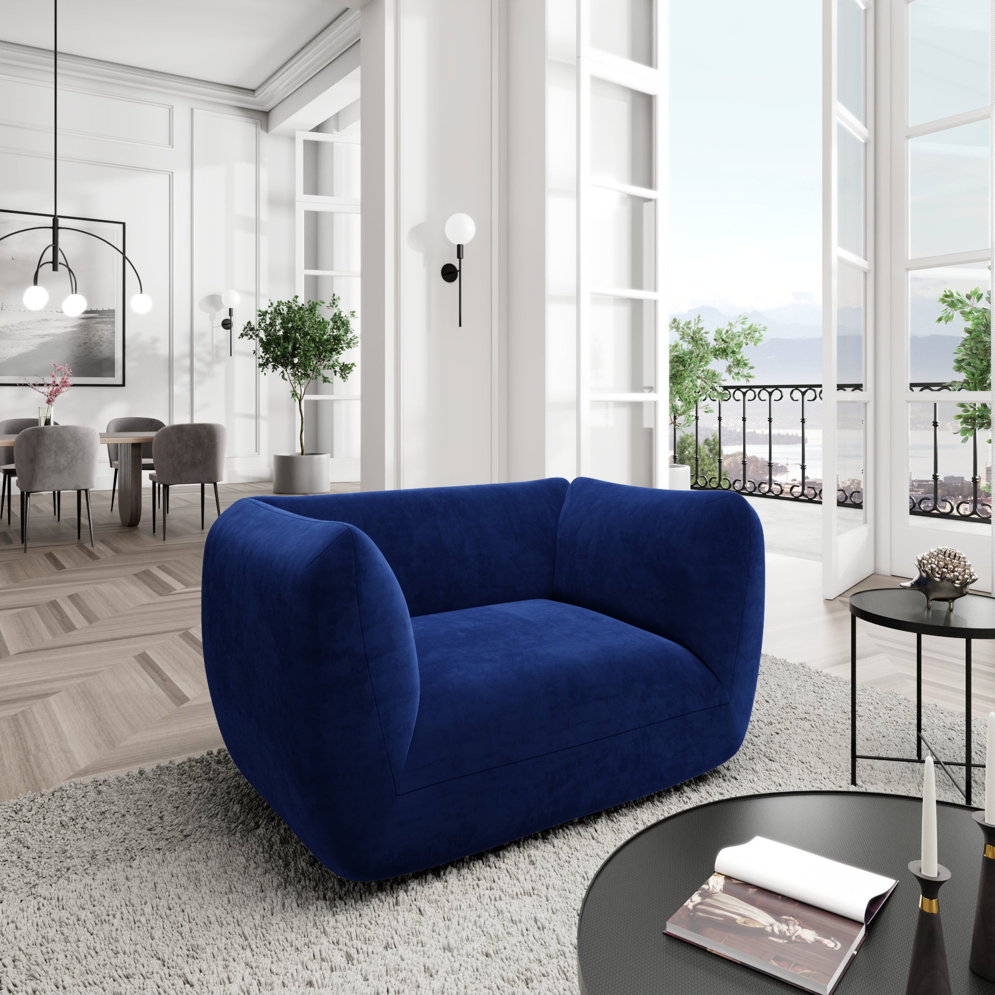 
Design Loungesessel „Amalfi“ mit Samtbezug - Samtbezug Königsblau