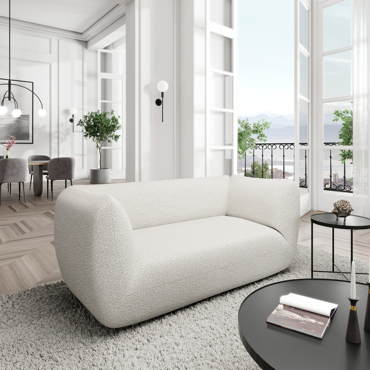 
2-Sitzer Design Sofa „Amalfi“ mit Bouclé-Bezug