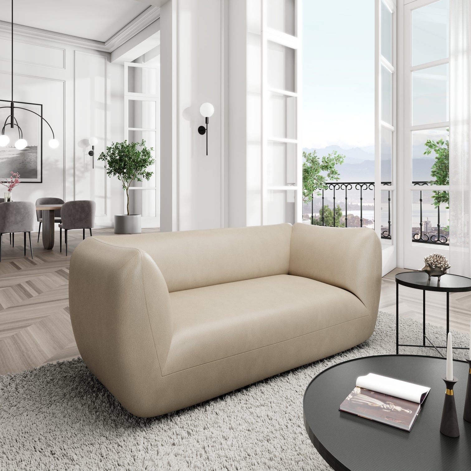 
2-Sitzer Design Echtleder Sofa „Amalfi“ - Echtleder Beige