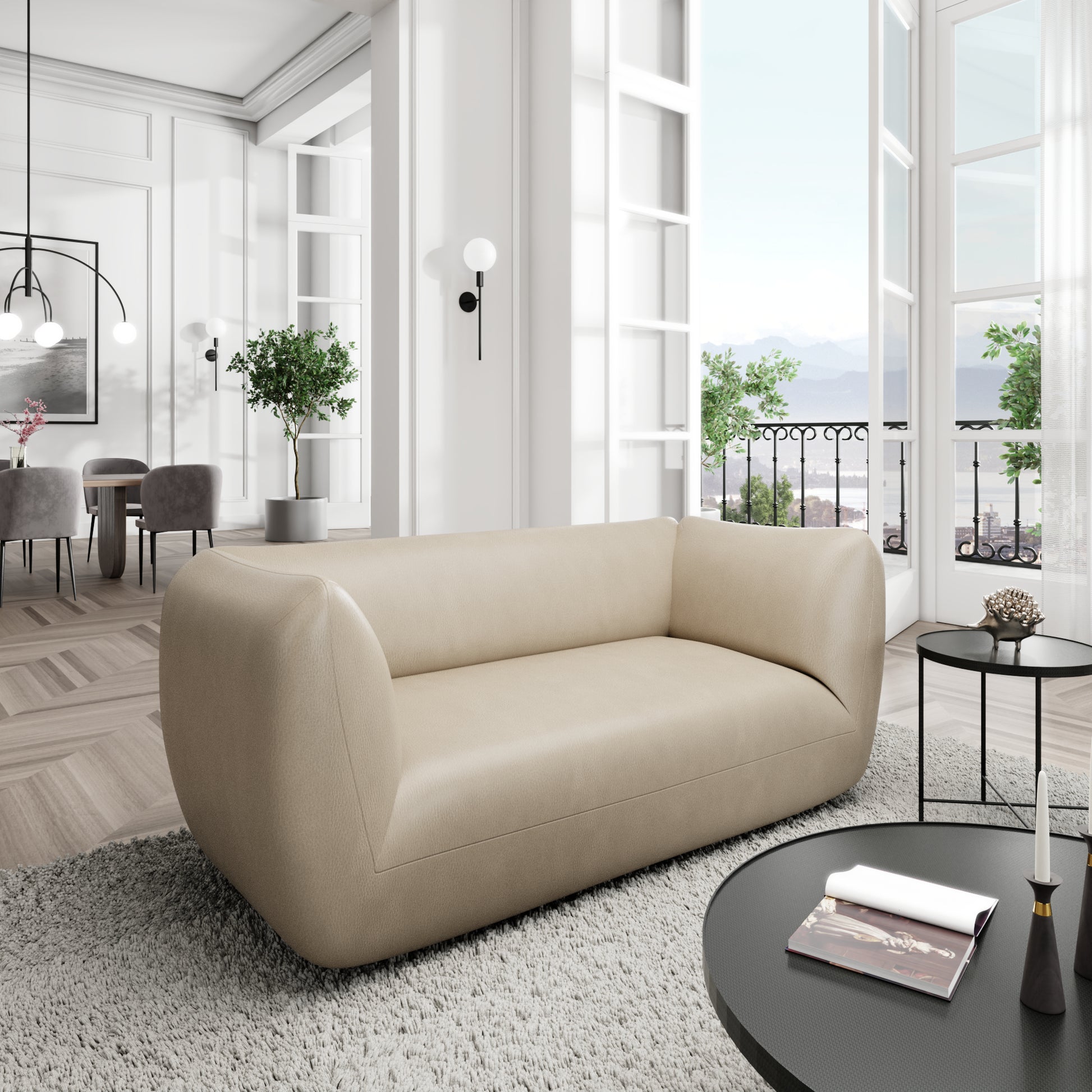 
2-Sitzer Design Echtleder Sofa „Amalfi“ - Echtleder Beige