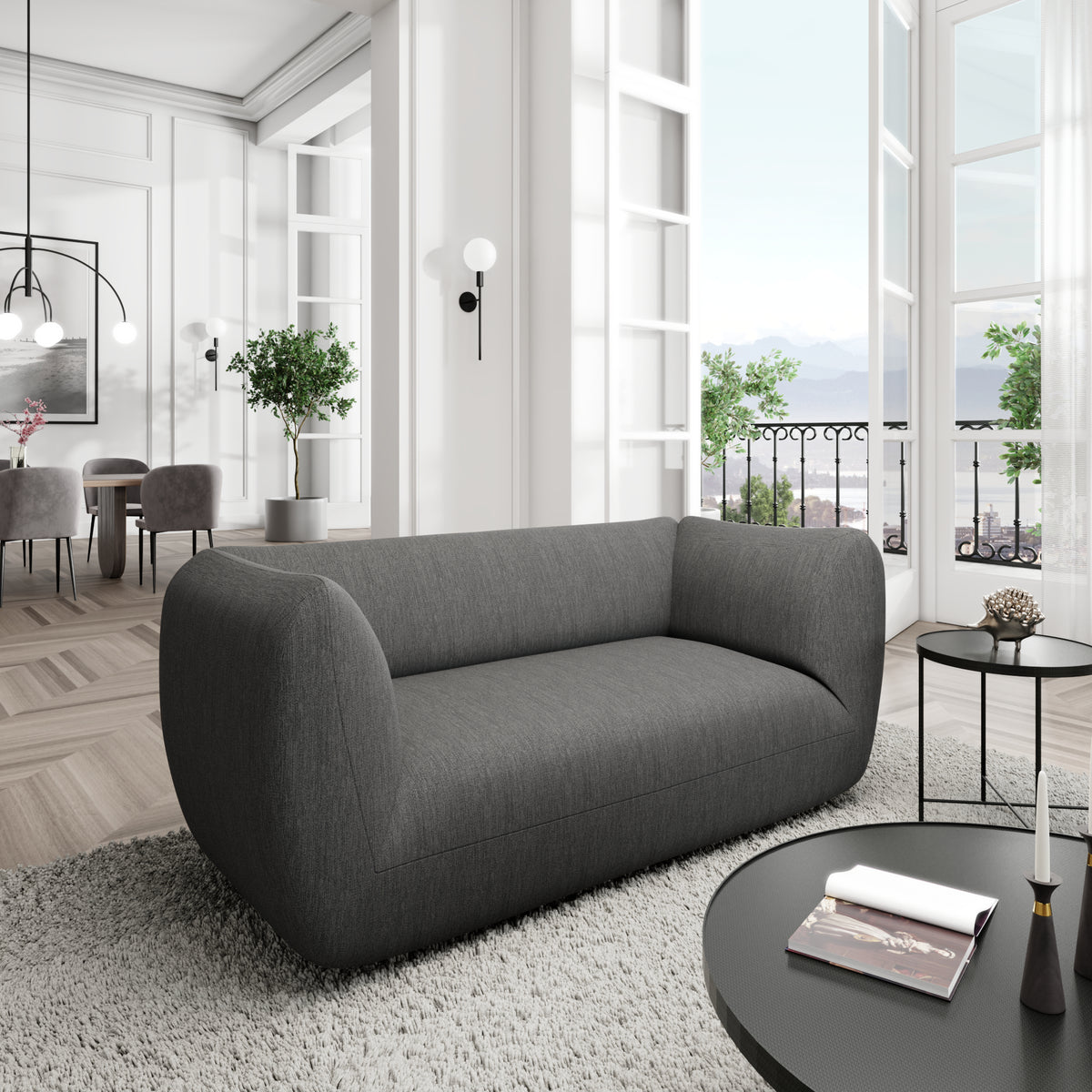 
2-Sitzer Design Sofa „Amalfi“ mit Strukturstoff-Bezug - Strukturstoff Anthrazit