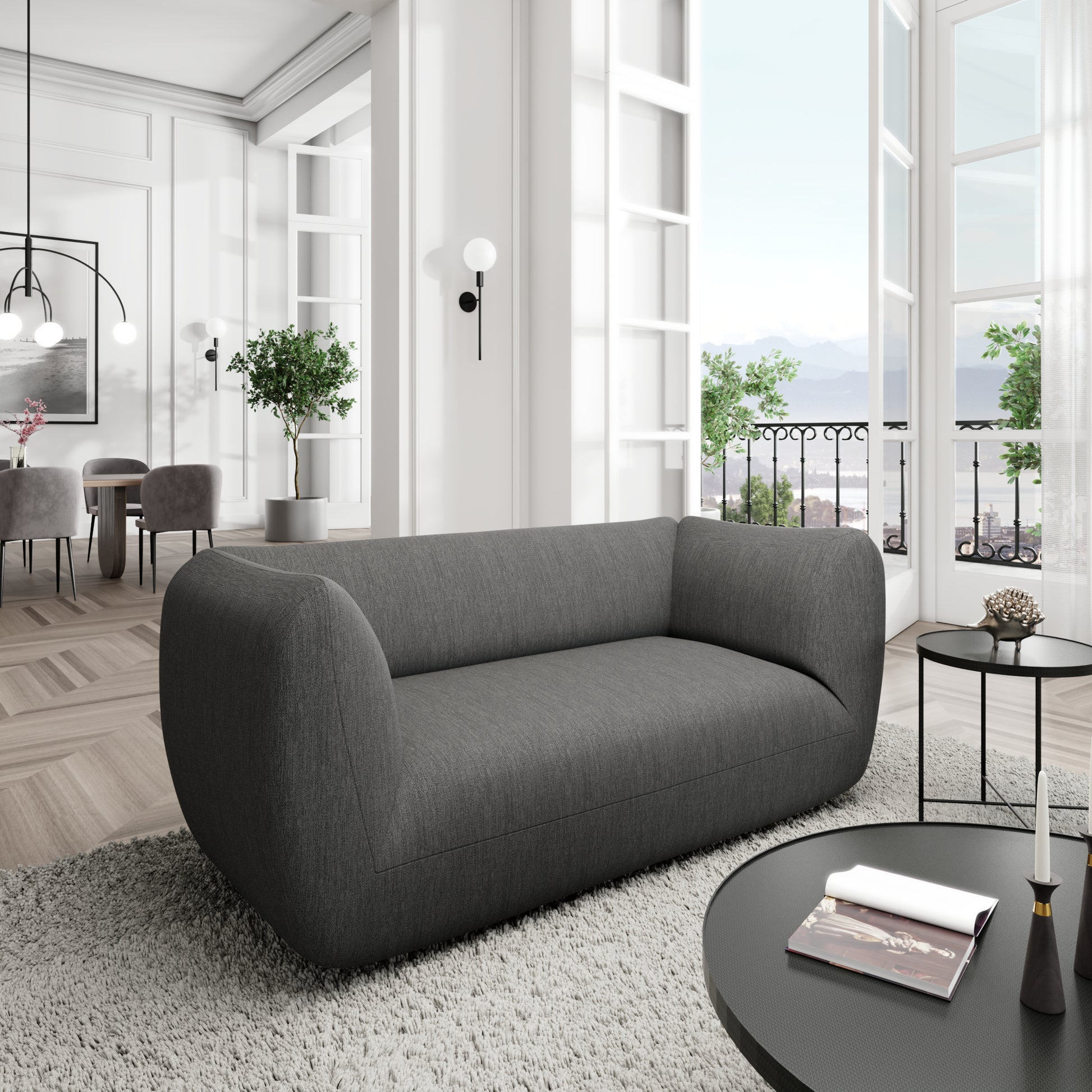 
2-Sitzer Design Sofa „Amalfi“ mit Strukturstoff-Bezug - Strukturstoff Anthrazit
