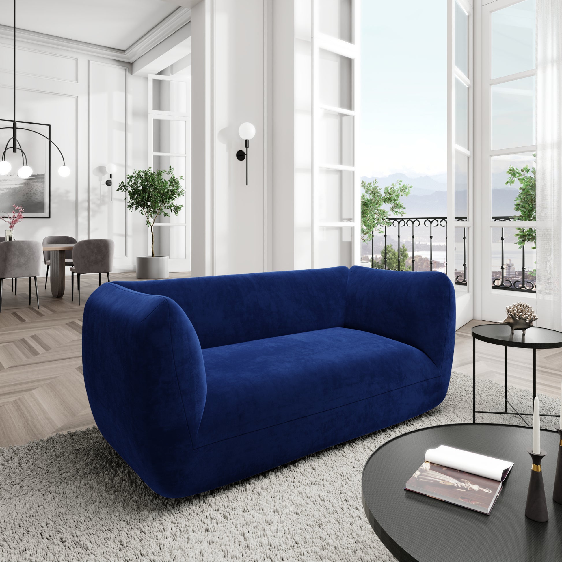 
2-Sitzer Design Sofa „Amalfi“ mit Samtbezug - Samtbezug Königsblau