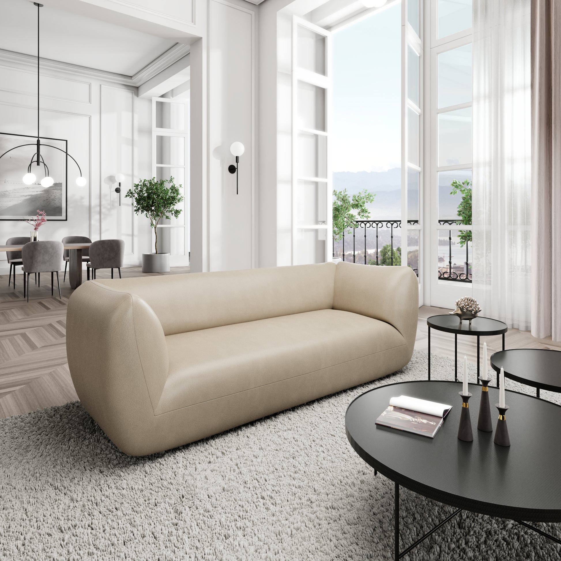 
3-Sitzer Design Echtleder Sofa „Amalfi“ - Echtleder Beige