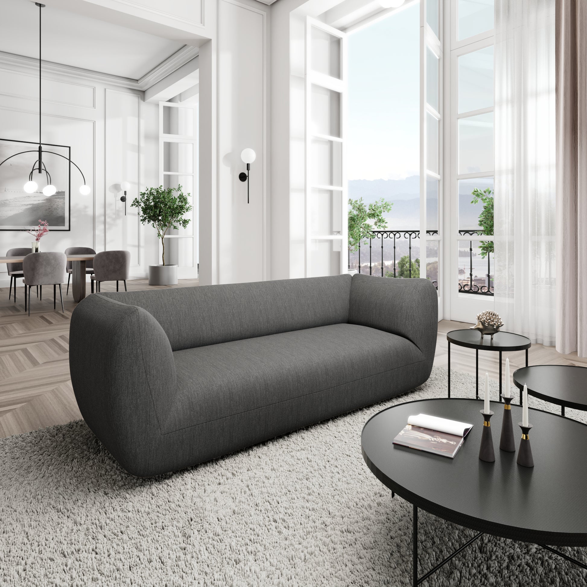 
3-Sitzer Design Sofa „Amalfi“ mit Strukturstoff-Bezug - Strukturstoff Anthrazit