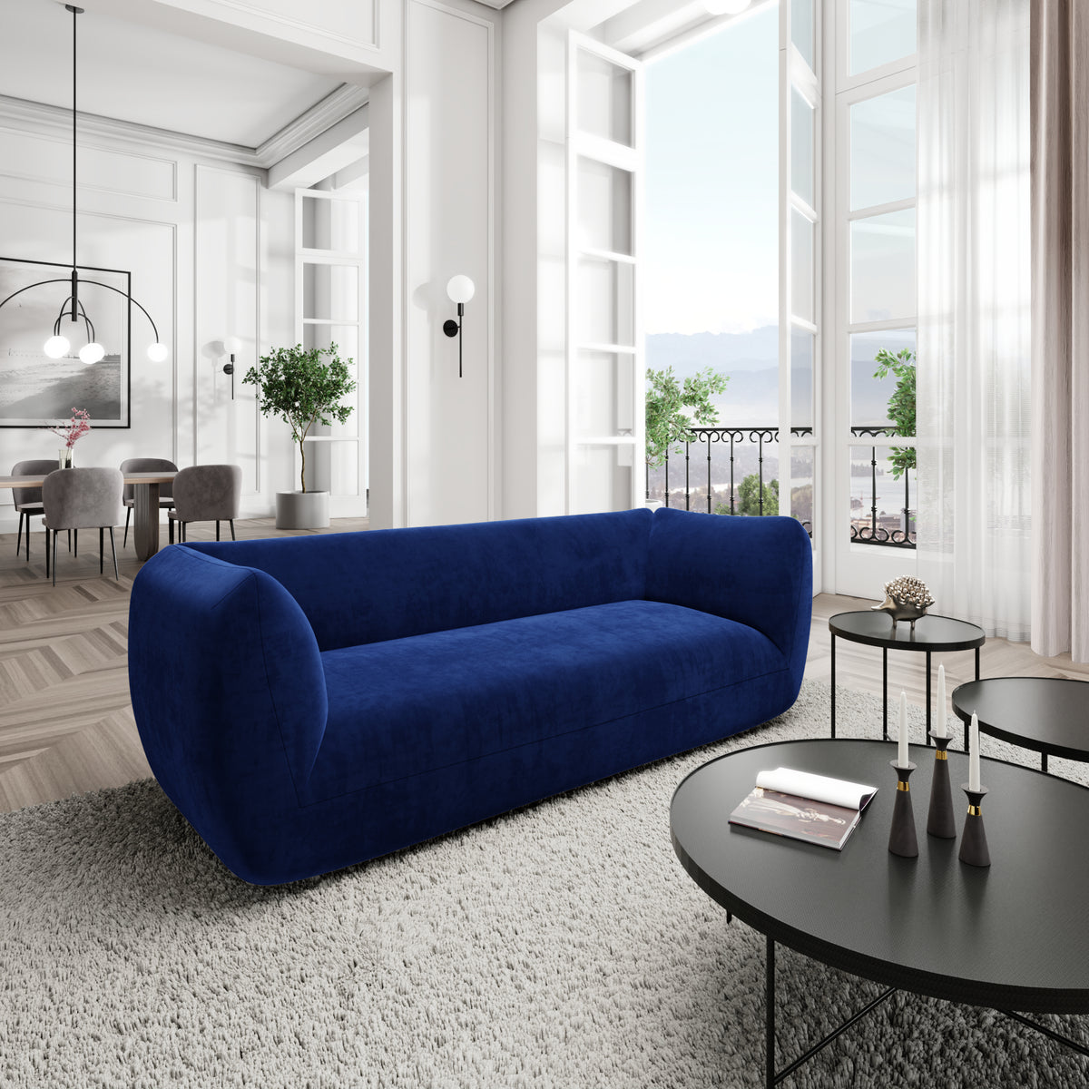 
3-Sitzer Design Sofa „Amalfi“ mit Samtbezug - Samtbezug Königsblau