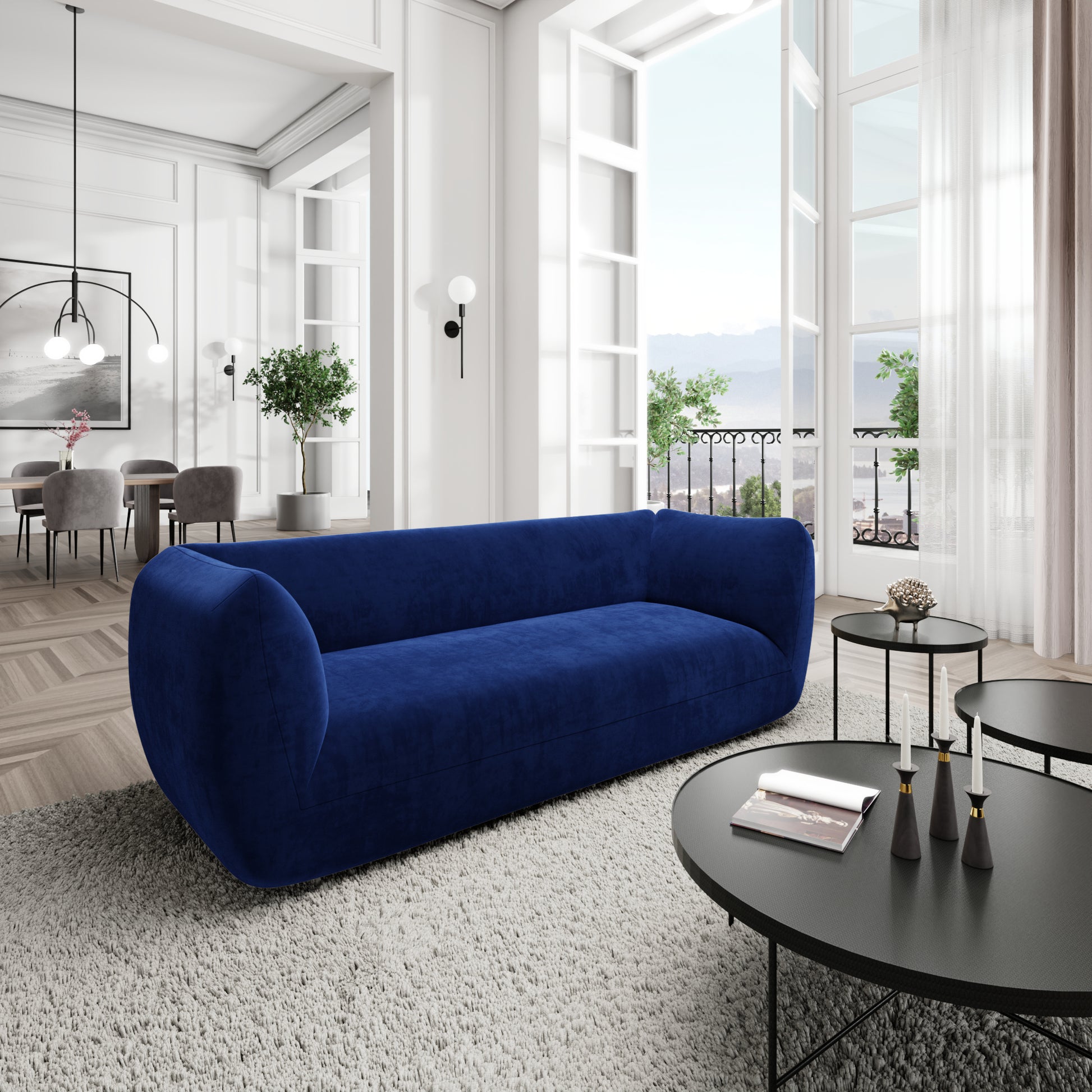 
3-Sitzer Design Sofa „Amalfi“ mit Samtbezug - Samtbezug Königsblau
