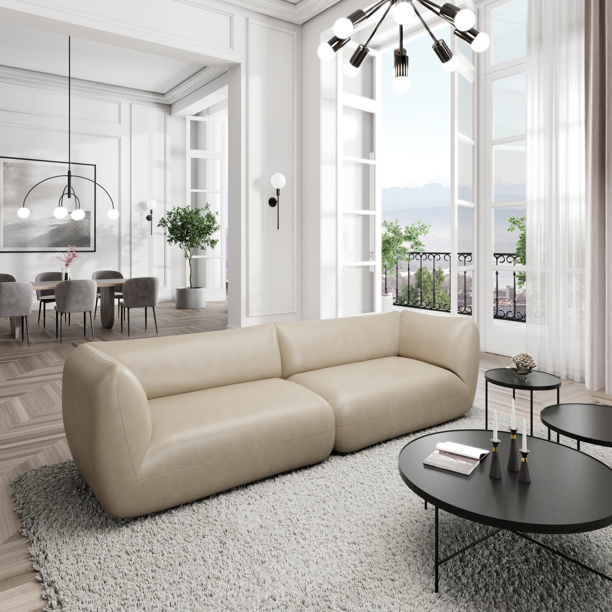 
4-Sitzer Design Echtleder Sofa „Amalfi“ - Echtleder Beige