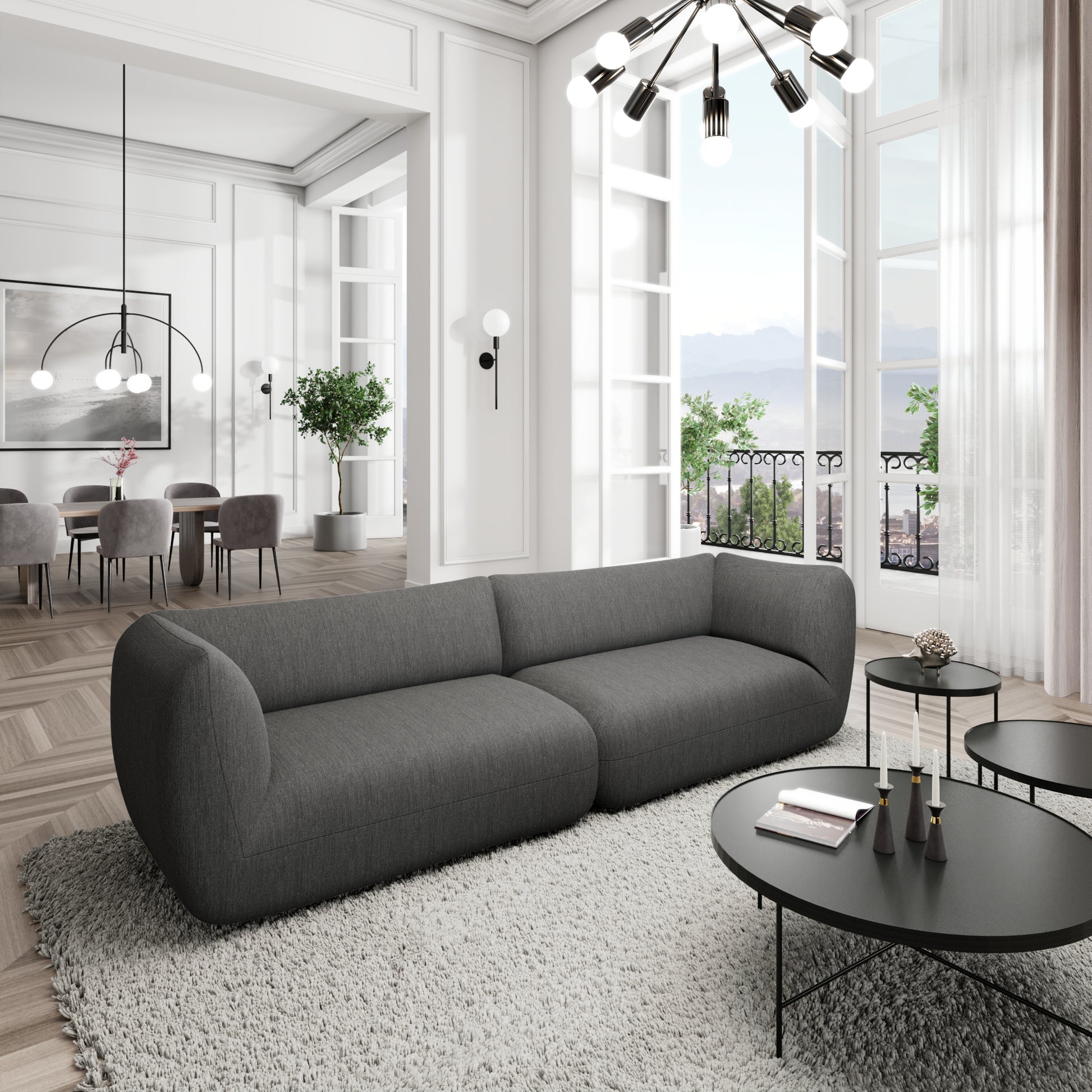 
4-Sitzer Design Sofa „Amalfi“ mit Strukturstoff-Bezug - Strukturstoff Anthrazit