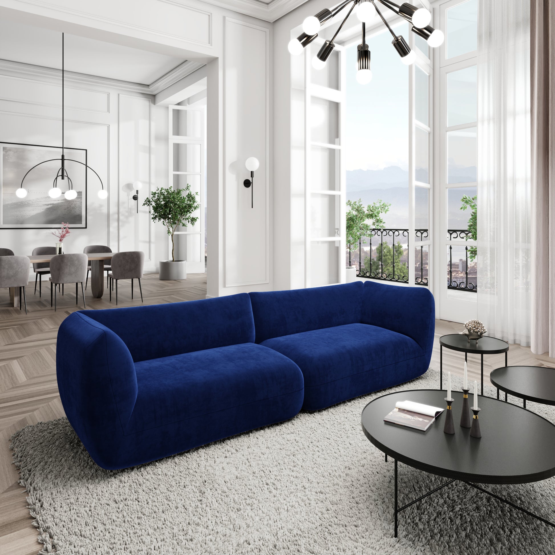 
4-Sitzer Design Sofa „Amalfi“ mit Samtbezug - Samtbezug Königsblau