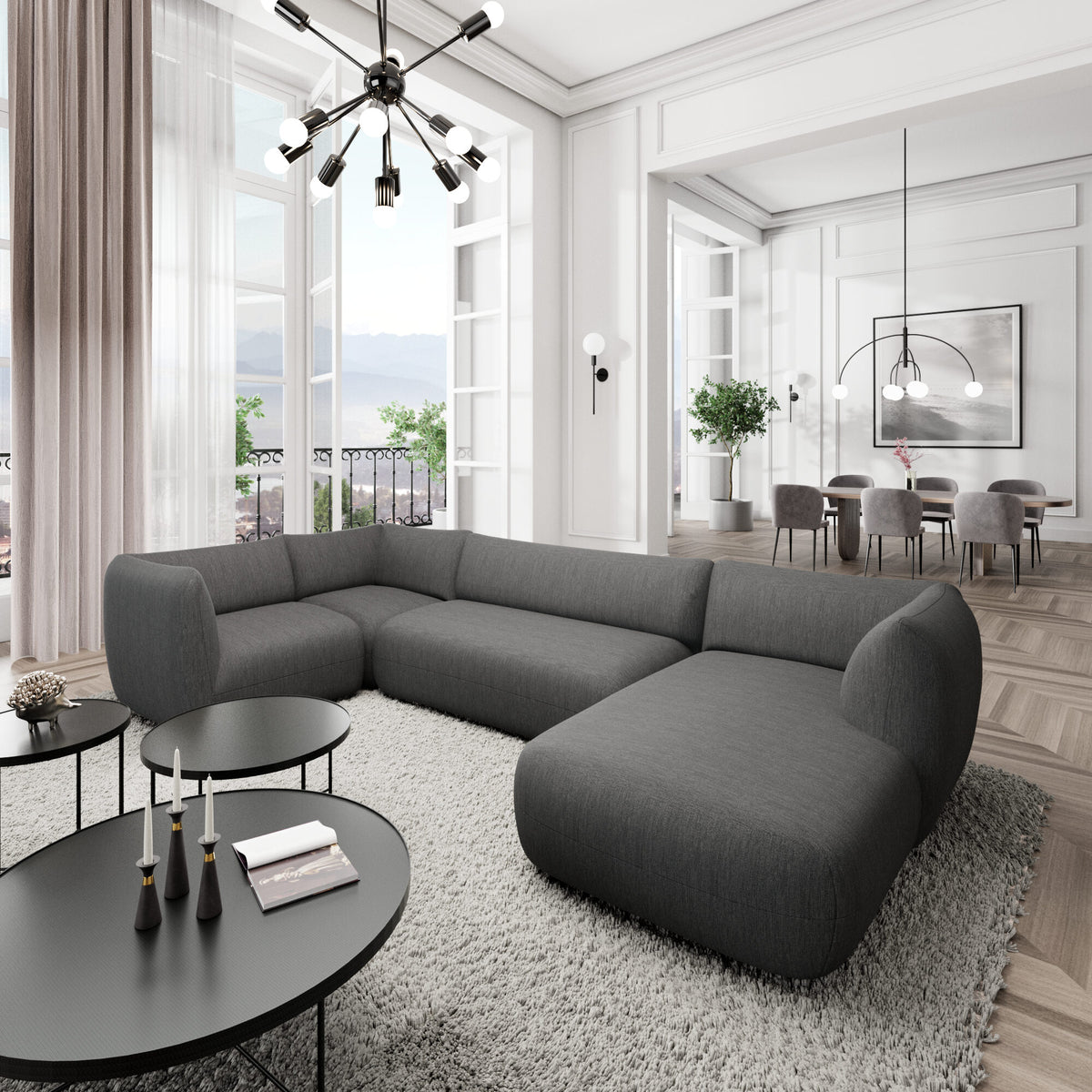 
5-Sitzer Design Panorama-Sofa „Amalfi XL“ mit Strukturstoff-Bezug - Strukturstoff Anthrazit / Lange Seite Links
