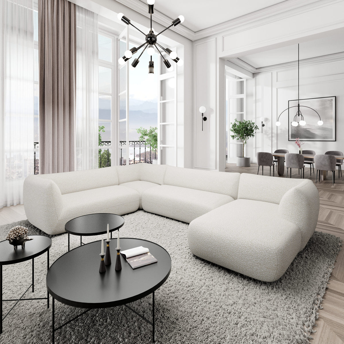 
7-Sitzer Design Panorama-Sofa „Amalfi XXL“ mit Bouclé-Bezug - Lange Seite Links