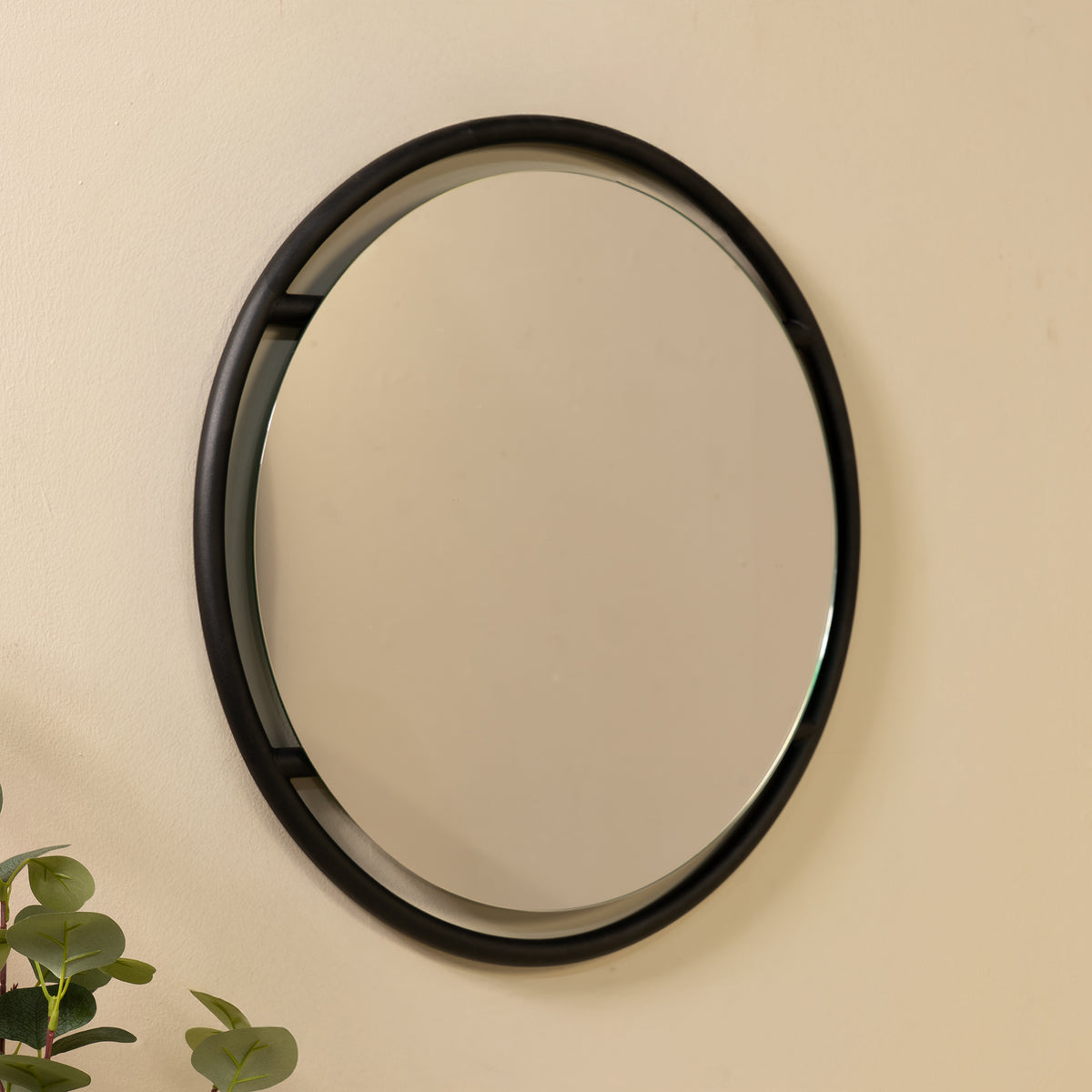 
Specchio da parete rotondo di design „Orbis“ Ø 60 cm - Metallo nero
