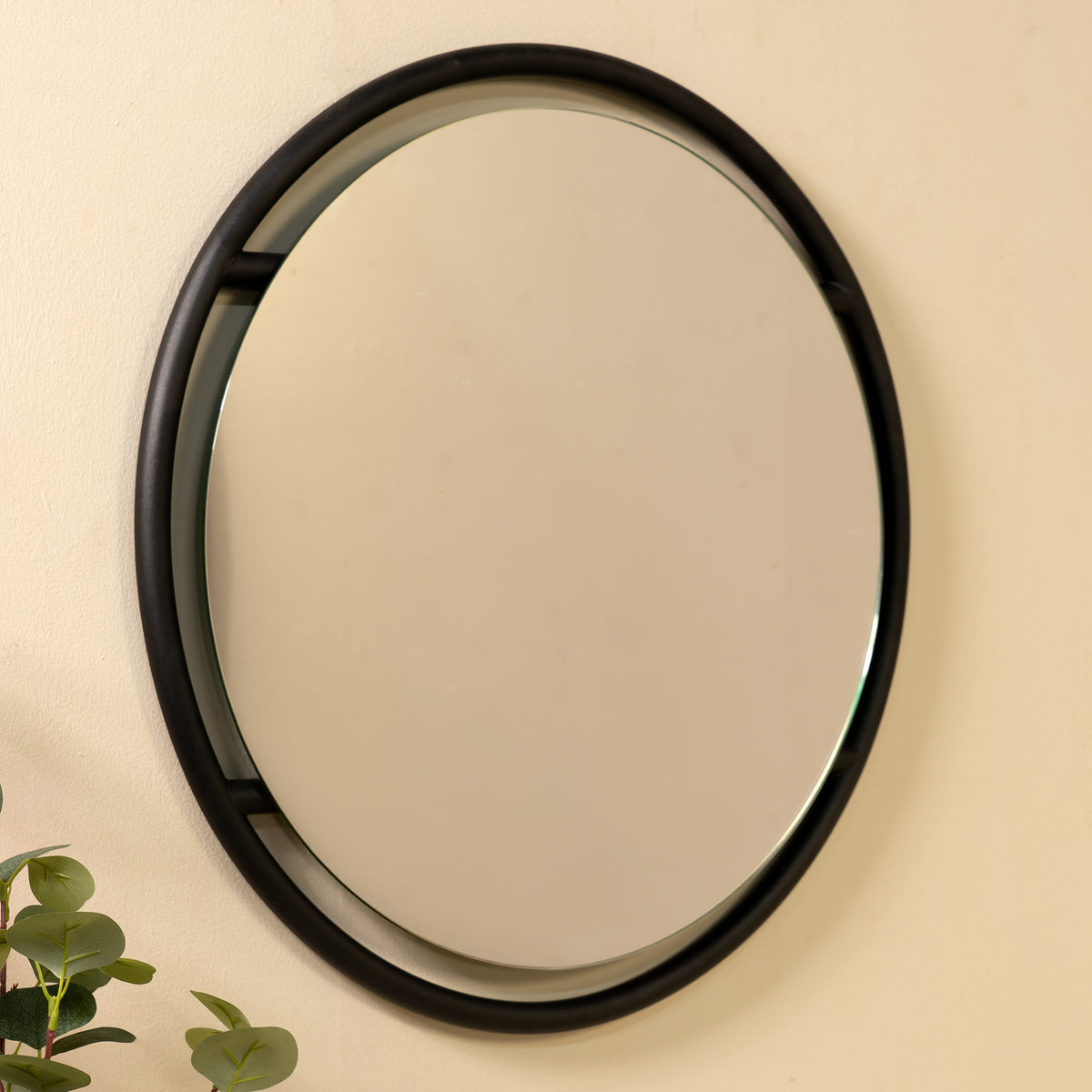 
Specchio da parete rotondo di design „Orbis“ Ø 90 cm - Metallo nero