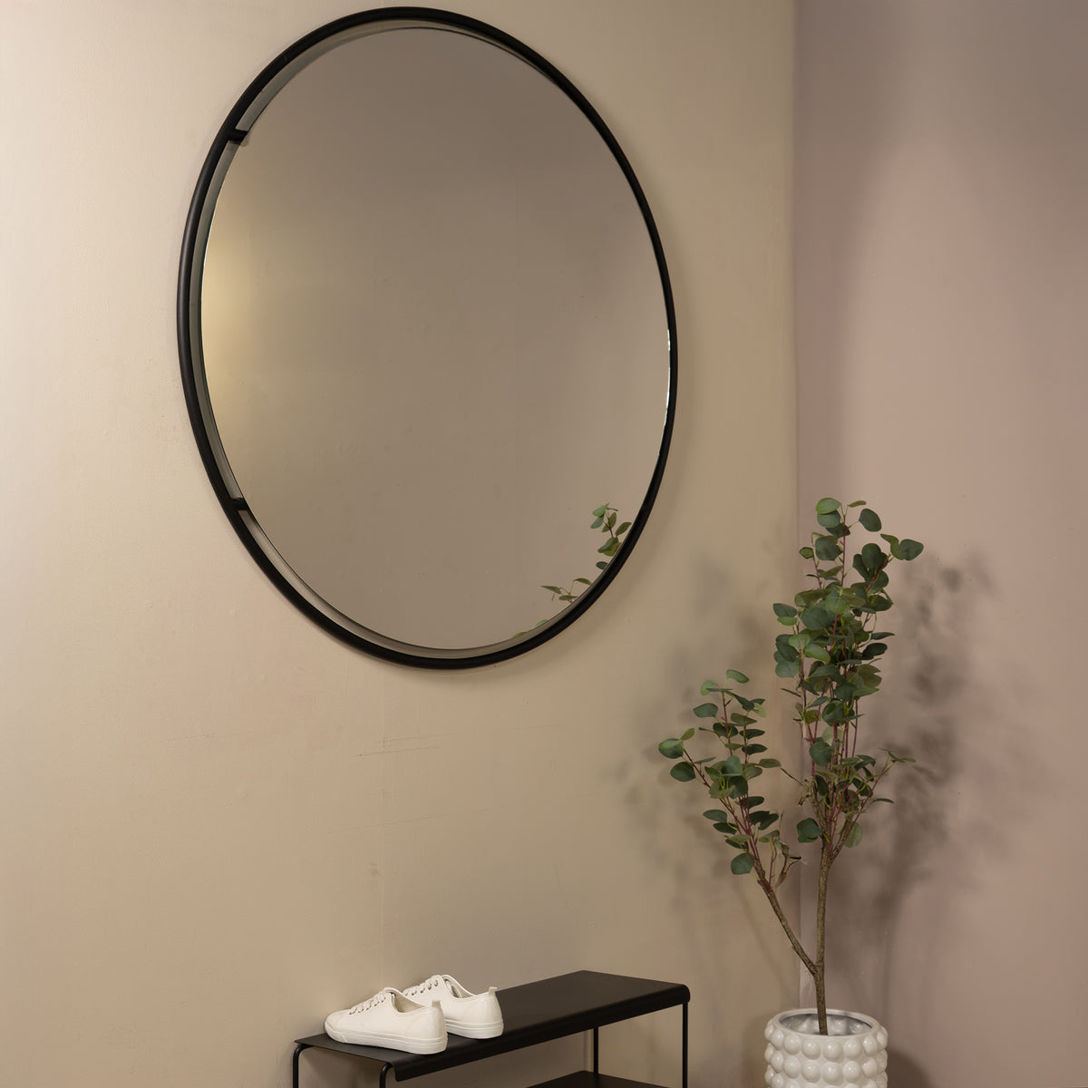 
Specchio da parete rotondo di design „Orbis“ Ø 120 cm - Metallo nero