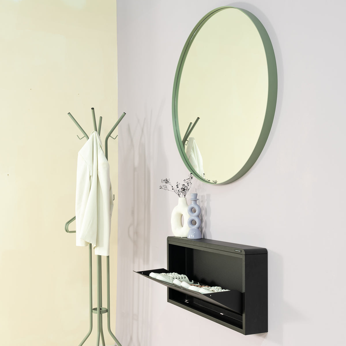 
Specchio da parete rotondo di design „Donna“ Ø 90 cm - Verde polveroso