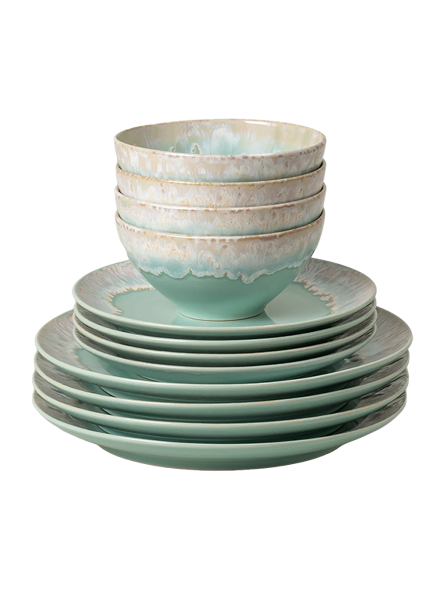 
Service de vaisselle artisanal « Taormina II Aqua », 4 personnes, 12 pièces