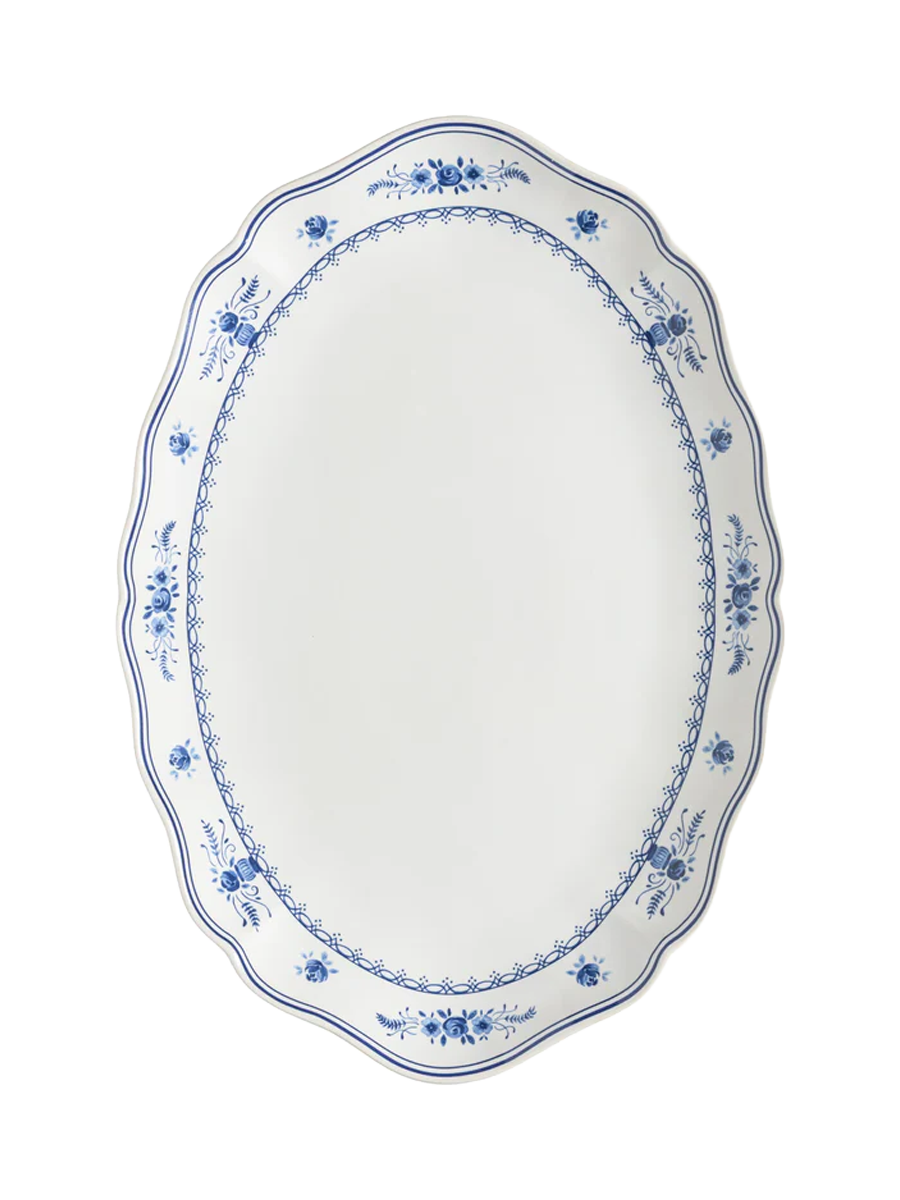 
Handmade Serving Tray "Vila" - White & Blue / Large