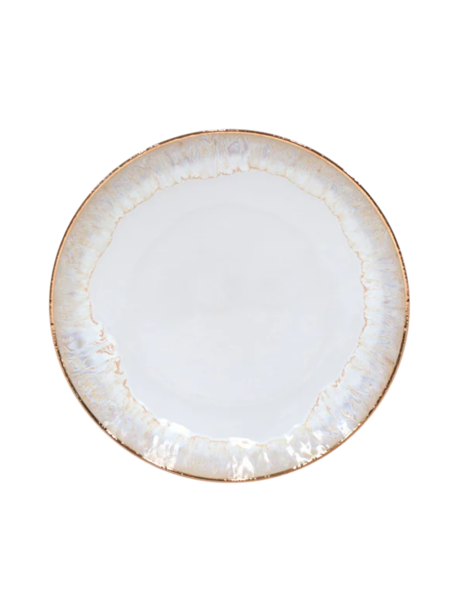 
Assiette de table artisanale « Taormina » - Blanc avec bord en or 18 carats