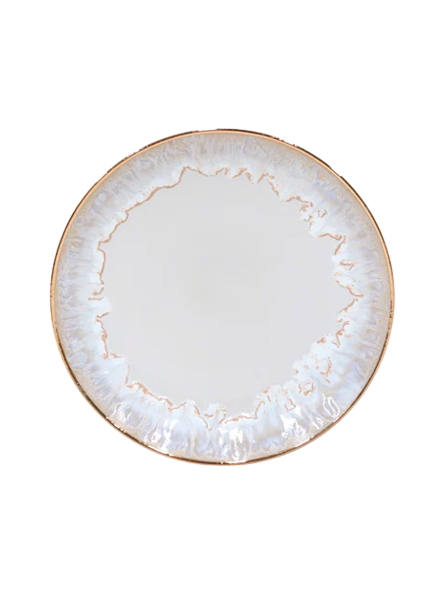 
Assiette à salade et à dessert faite main « Taormina » - Blanc avec bordure en or 18 carats