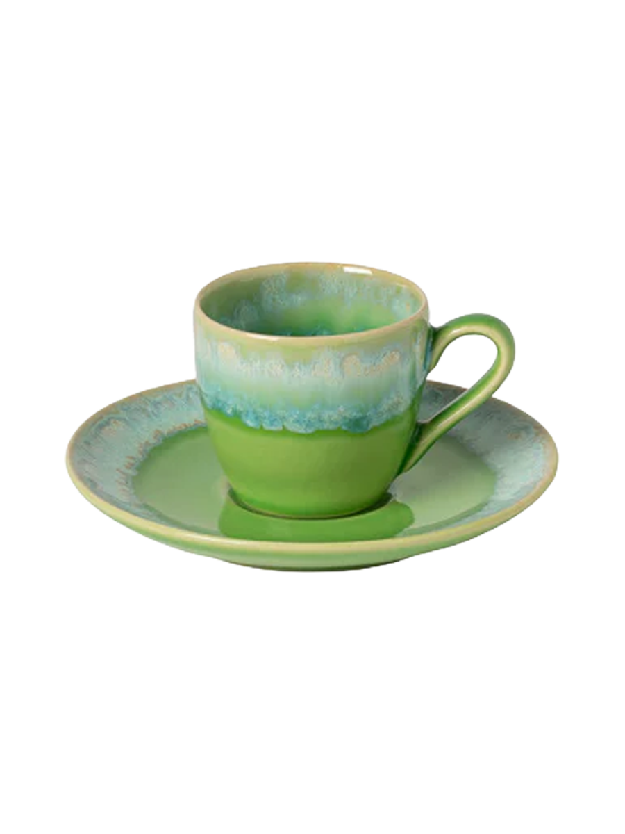 
Tasse à espresso faite main « Taormina » avec soucoupe - Vert citron vert