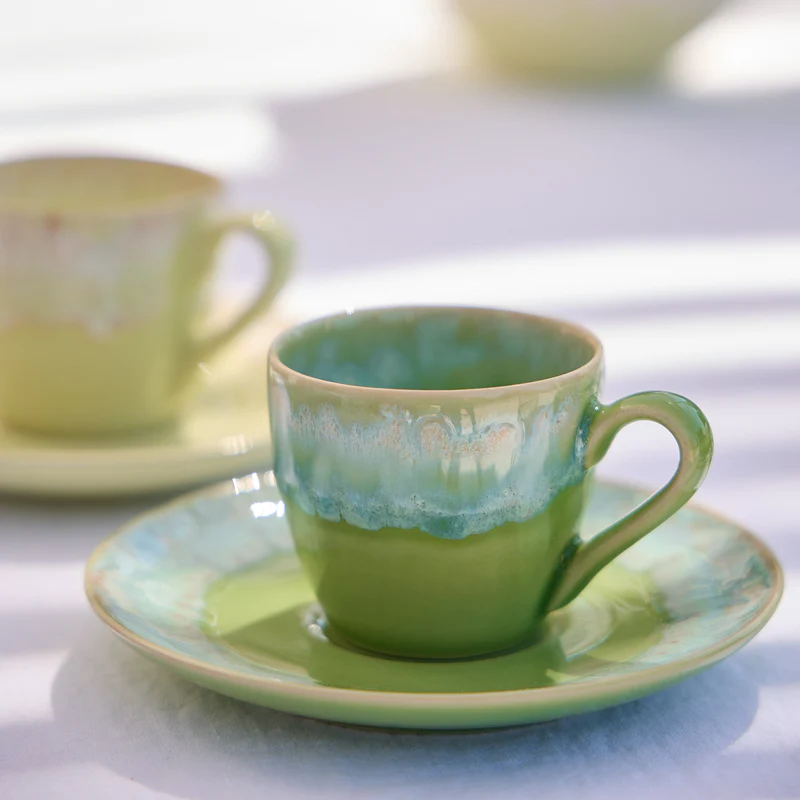 
Tasse à espresso faite main « Taormina » avec soucoupe - Vert citron vert
