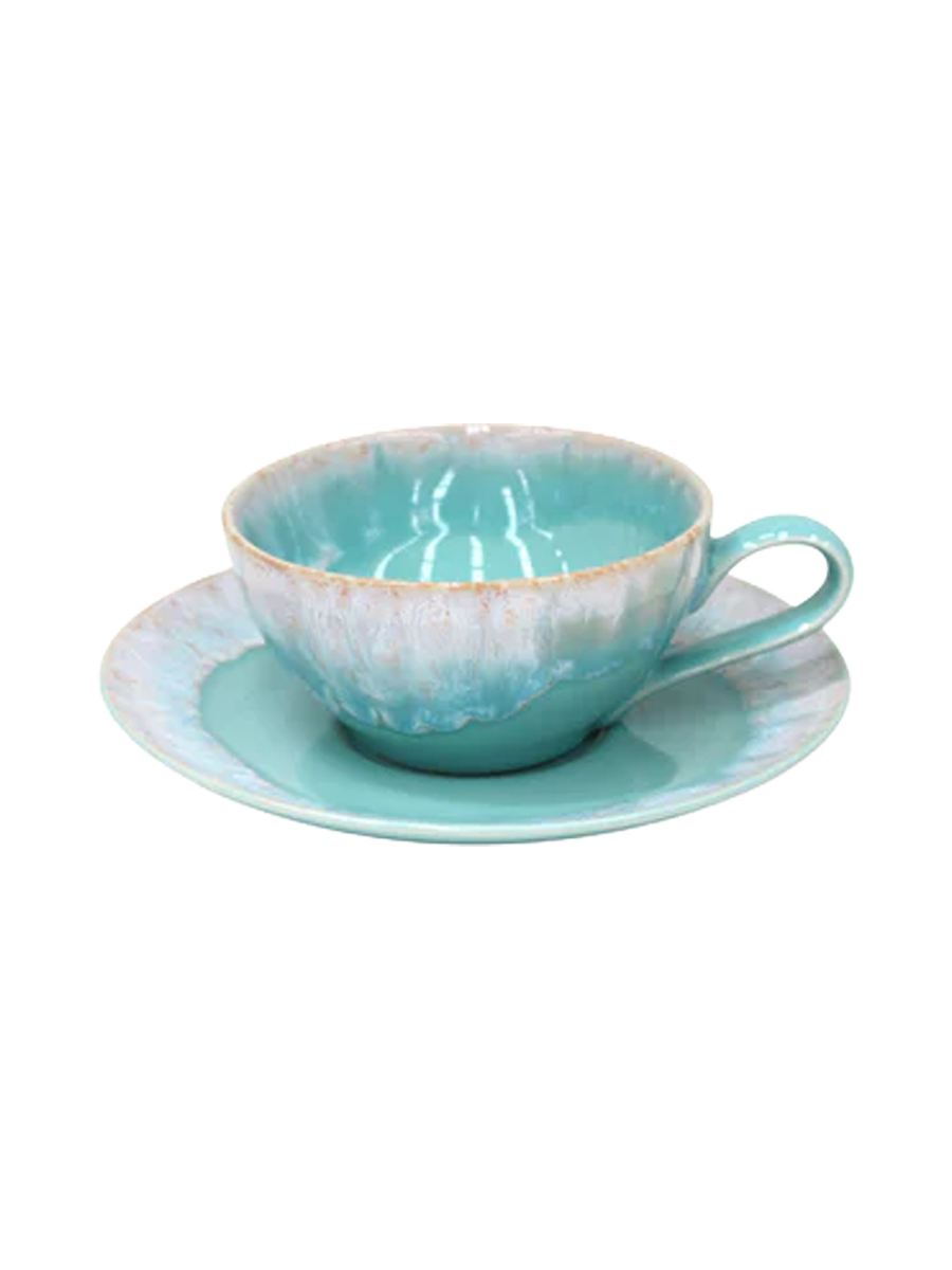 
Tasse à thé et à café artisanale « Taormine » avec soucoupe - Eau