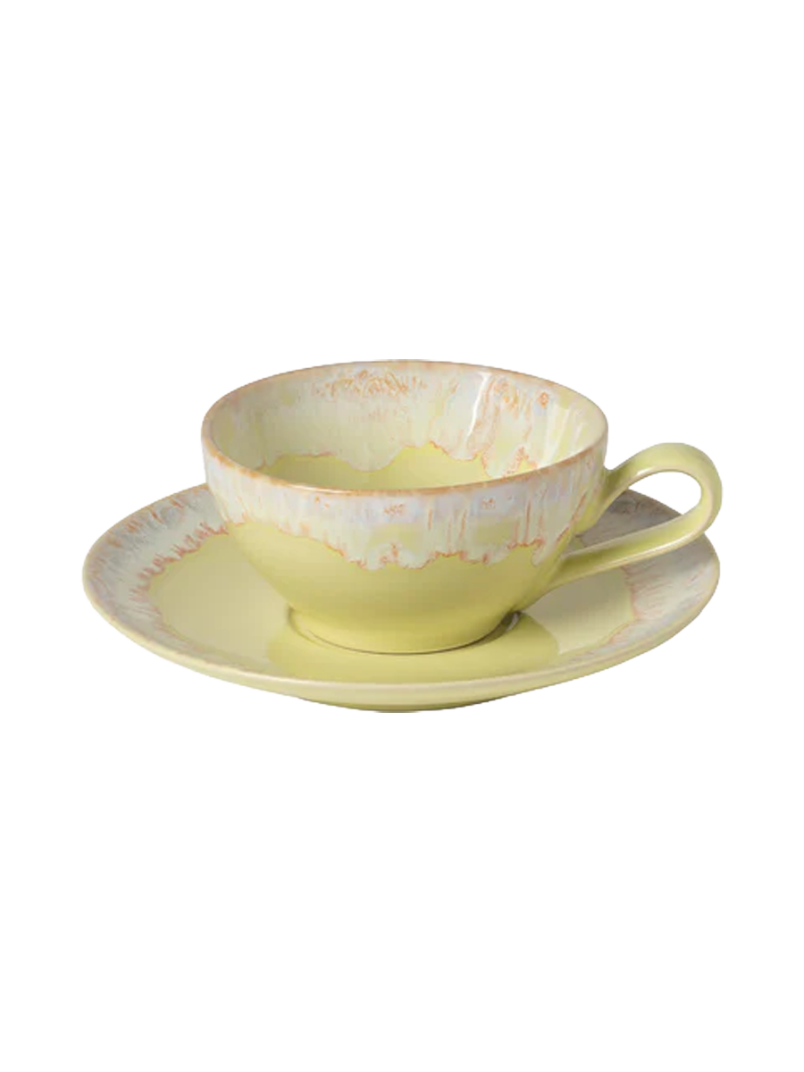
Tasse à thé et à café artisanale « Taormine » avec soucoupe - Jaune