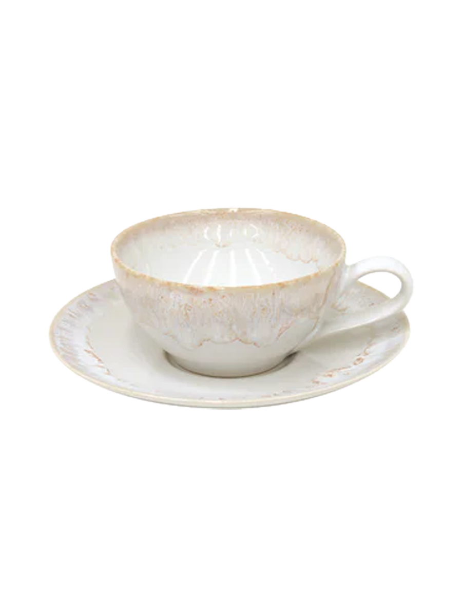 
Tasse à thé et à café artisanale « Taormine » avec soucoupe - Blanc