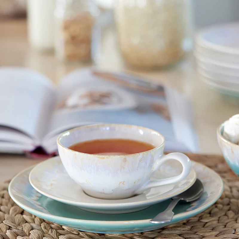 
Tasse à thé et à café artisanale « Taormine » avec soucoupe - Blanc