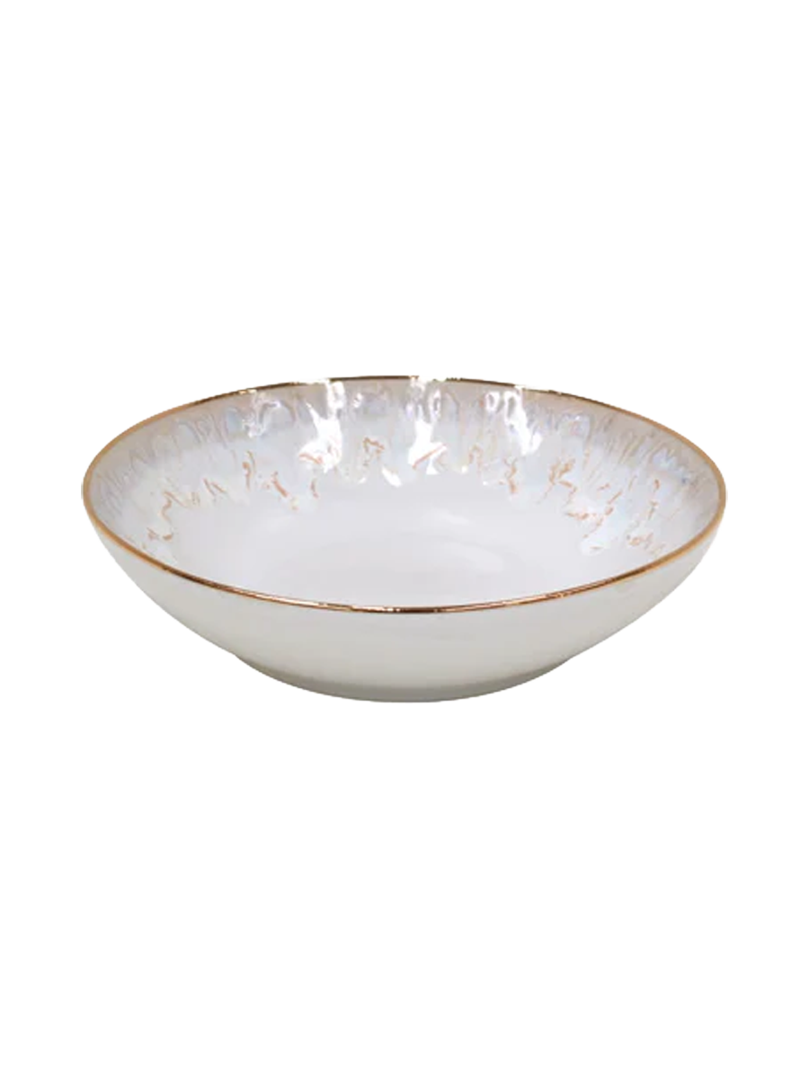 
Assiette creuse et à pâtes « Taormina », faite à la main - Blanc avec bordure en or 18 carats