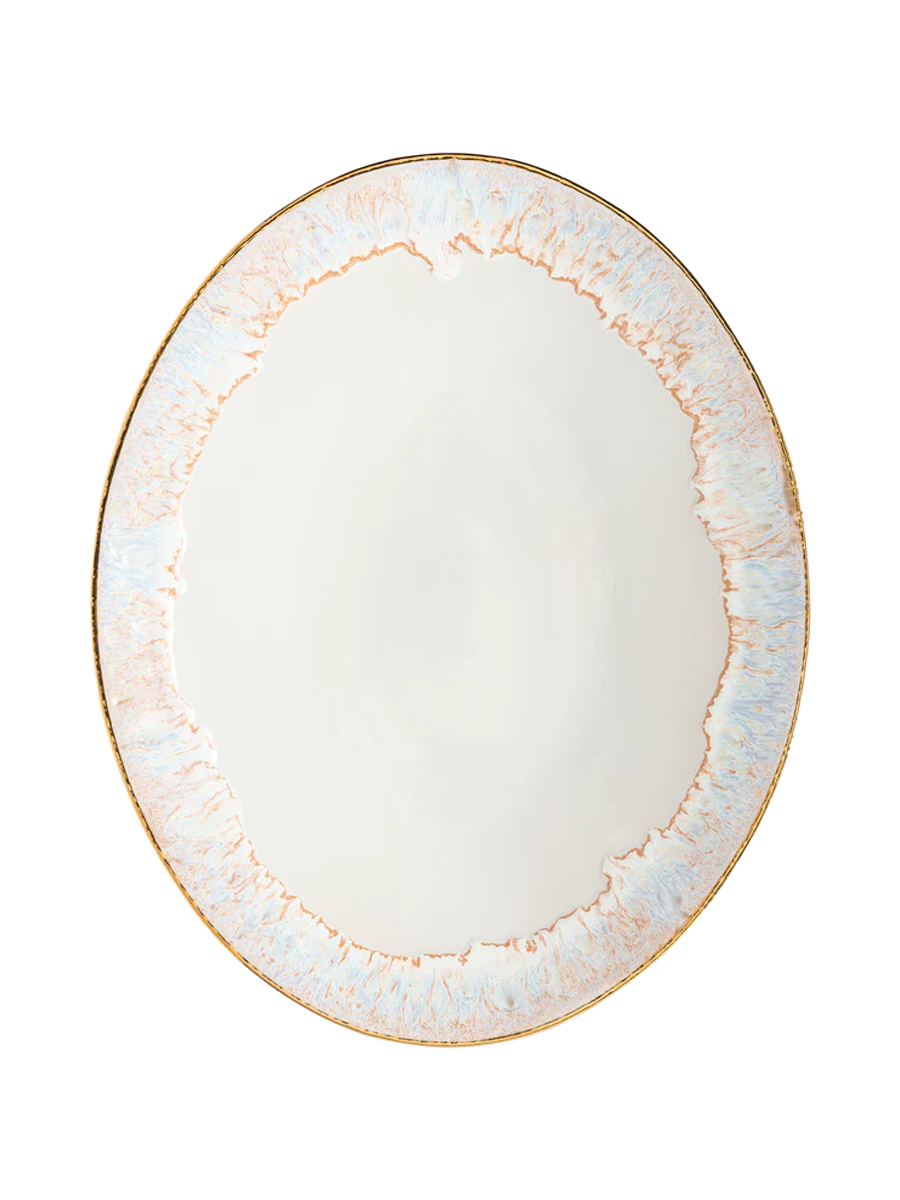 
Plat de service artisanal « Taormina » - Blanc à liseré en or 18 carats