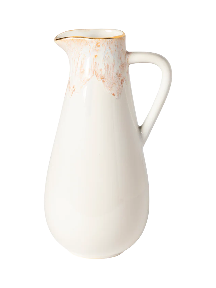
Cruche à eau artisanale "Taormina" avec dessous-de-verre - Blanc avec bordure en or 18 carats