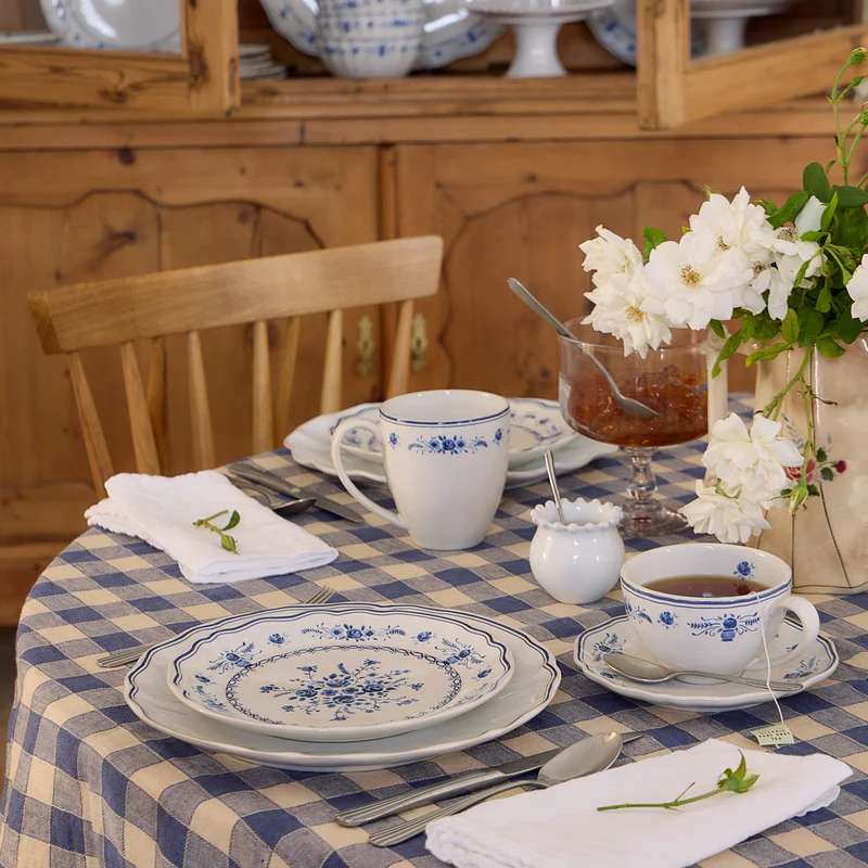 
Handmade Tea & Coffee Cup "Vila" with Saucer - White & Blue