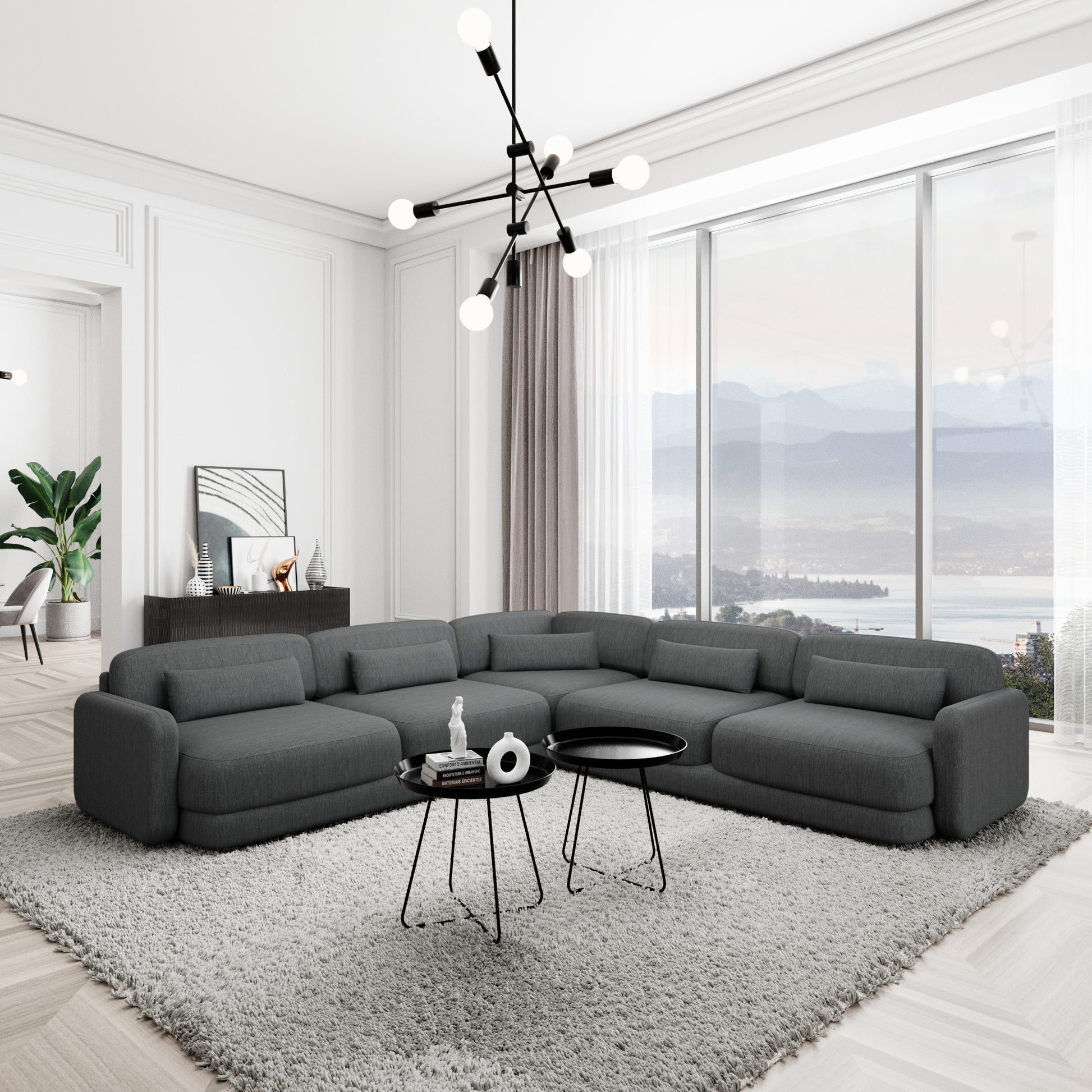 
5-Sitzer Design Ecksofa „Eloria“ mit Strukturstoff-Bezug - Strukturstoff Anthrazit