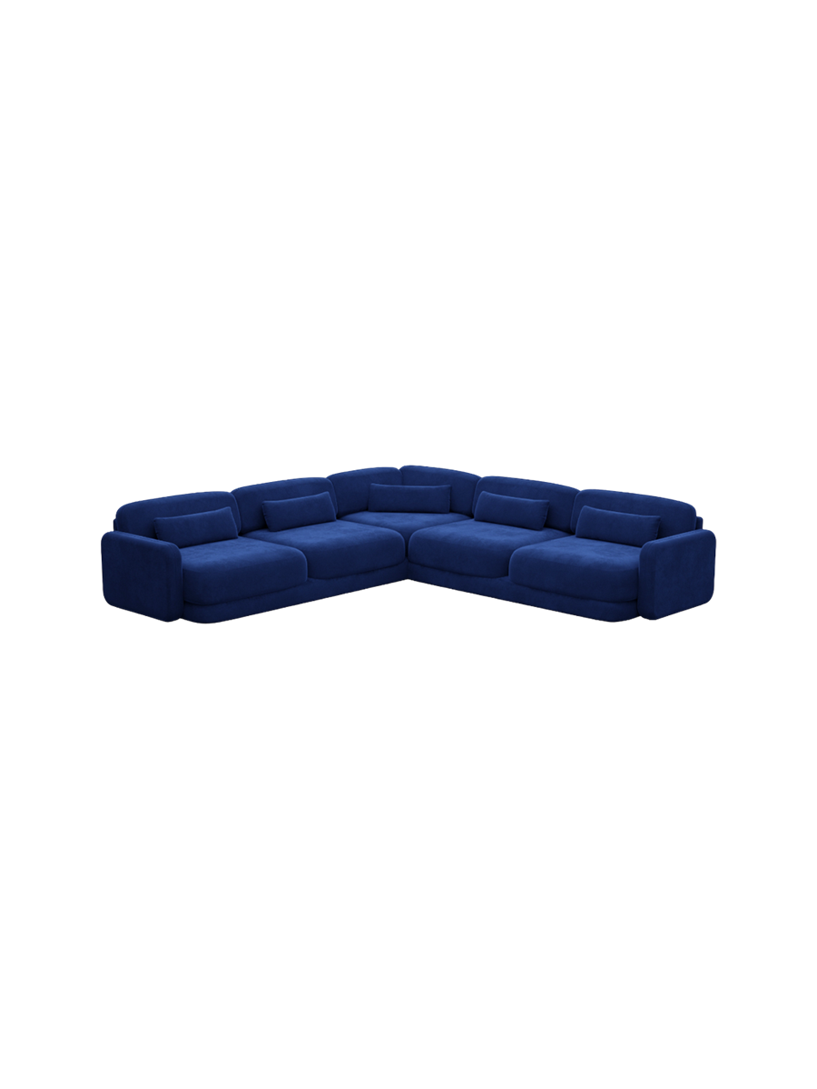 
5-Sitzer Design Ecksofa „Eloria“ mit Samtbezug - Samtbezug Königsblau